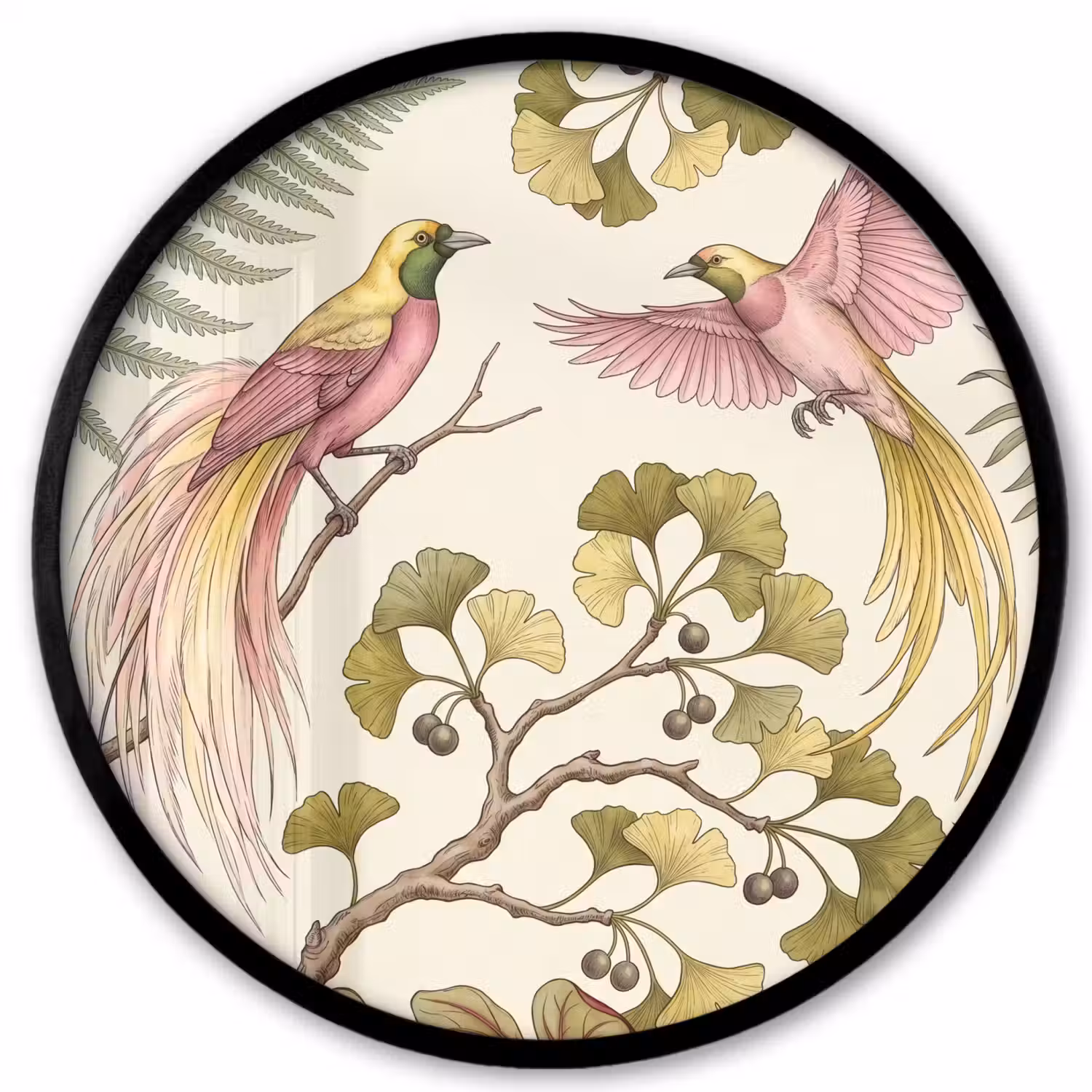 Vogels - Tropisch - Botanisch - Roze Fotolijst rond zonder passe partout klein -3d