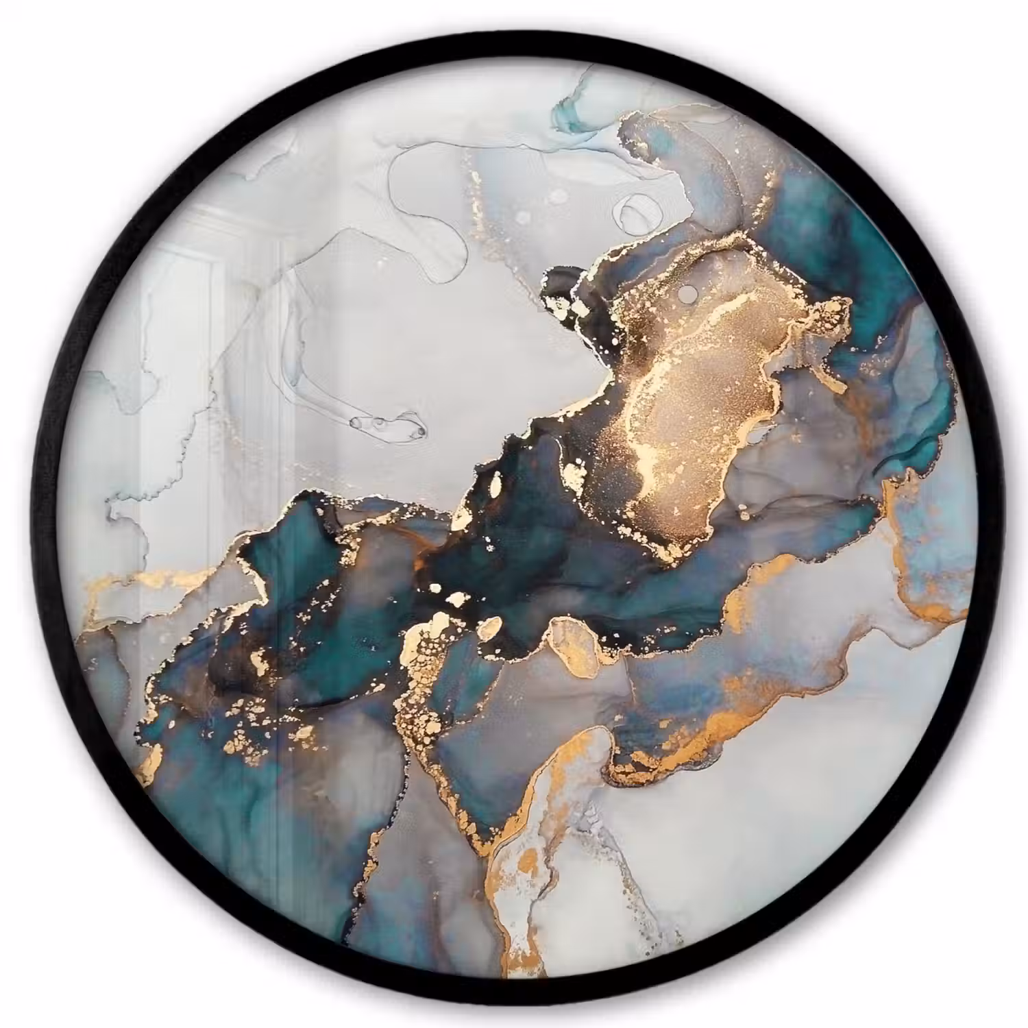 Blauw - Marmer - Goud Fotolijst rond zonder passe partout klein -3d