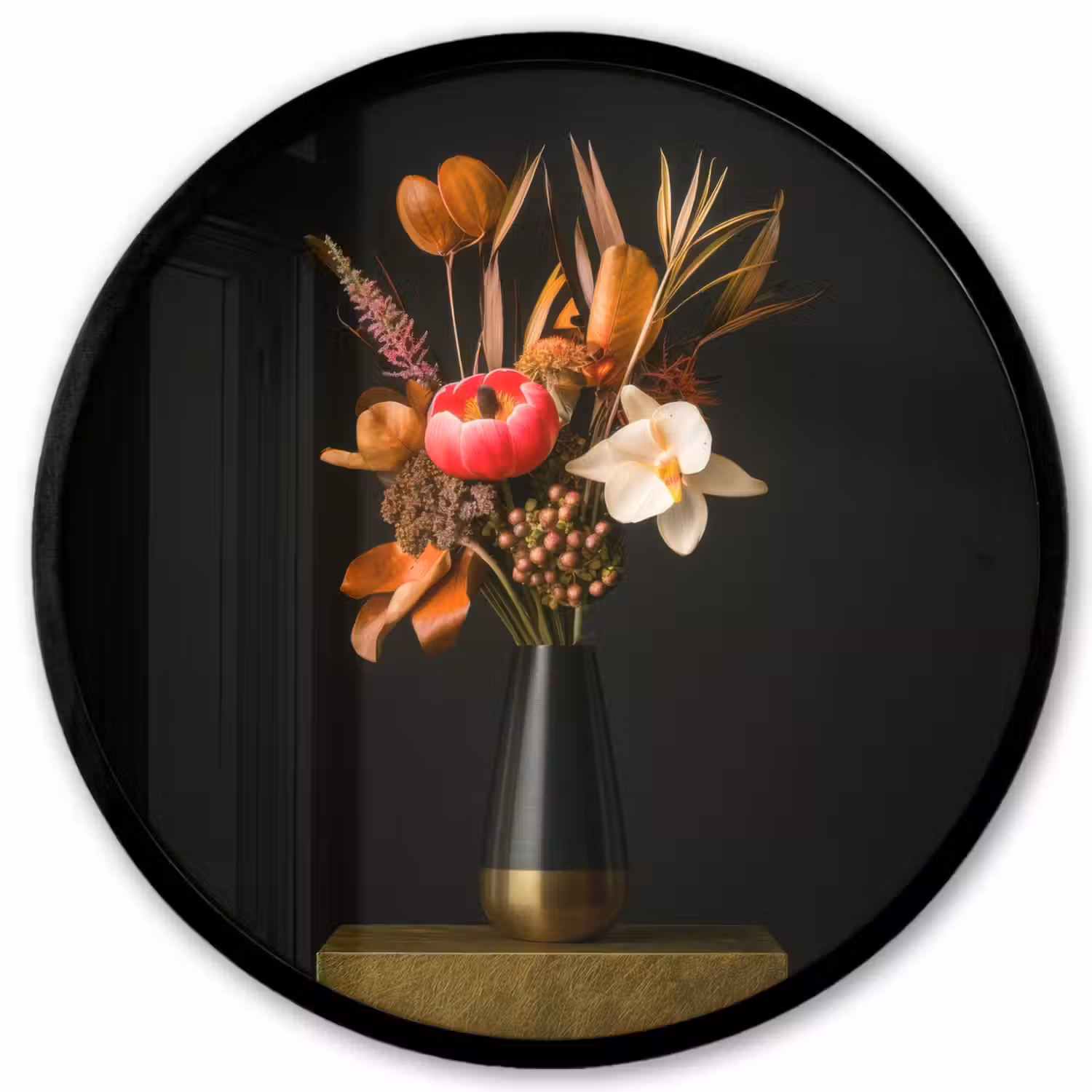 Boeket - Oranje - Gouden - vaas Fotolijst rond zonder passe partout klein -3d