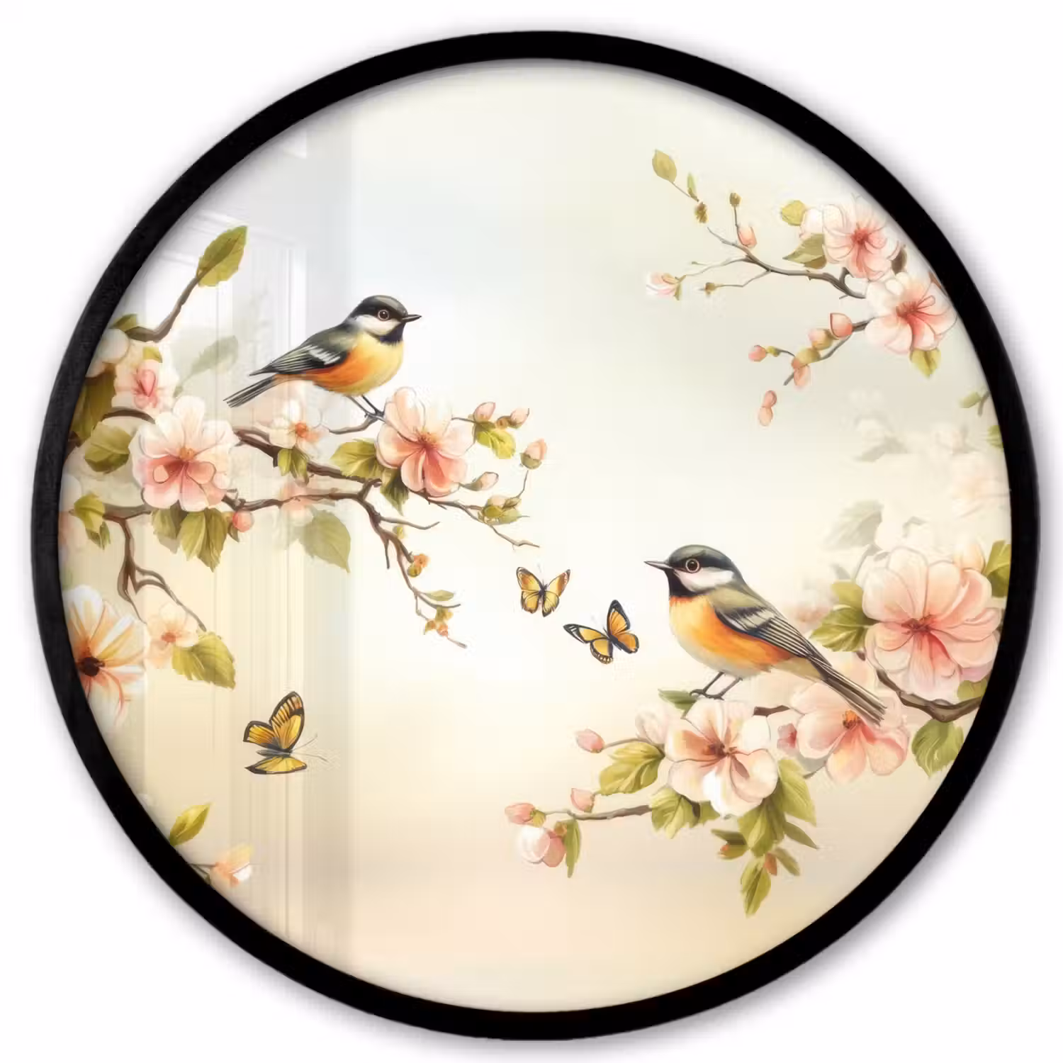 Takken - Bloemen - Vogeltjes - Roze Fotolijst rond zonder passe partout klein -3d