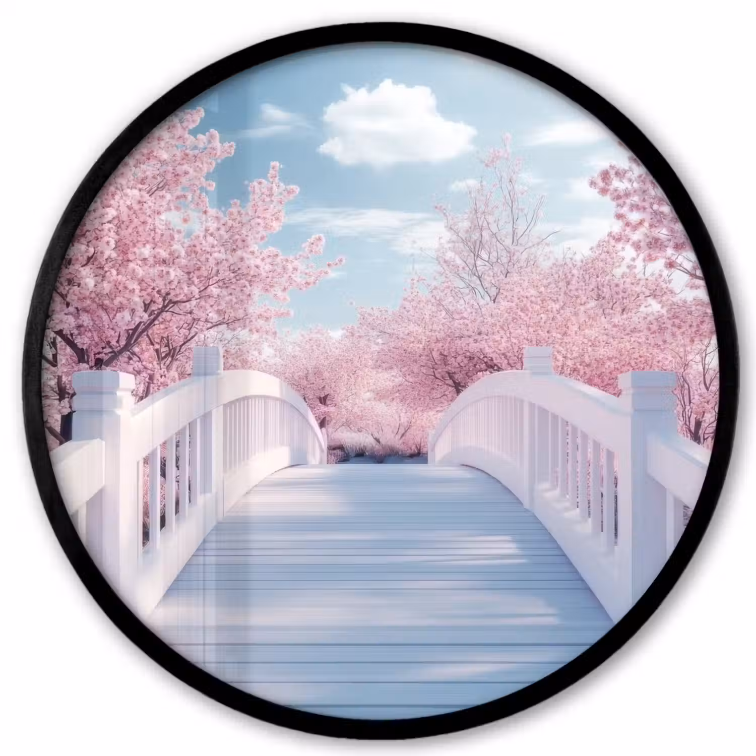 Brug - Kersenbomen - Wit Fotolijst rond zonder passe partout klein -3d