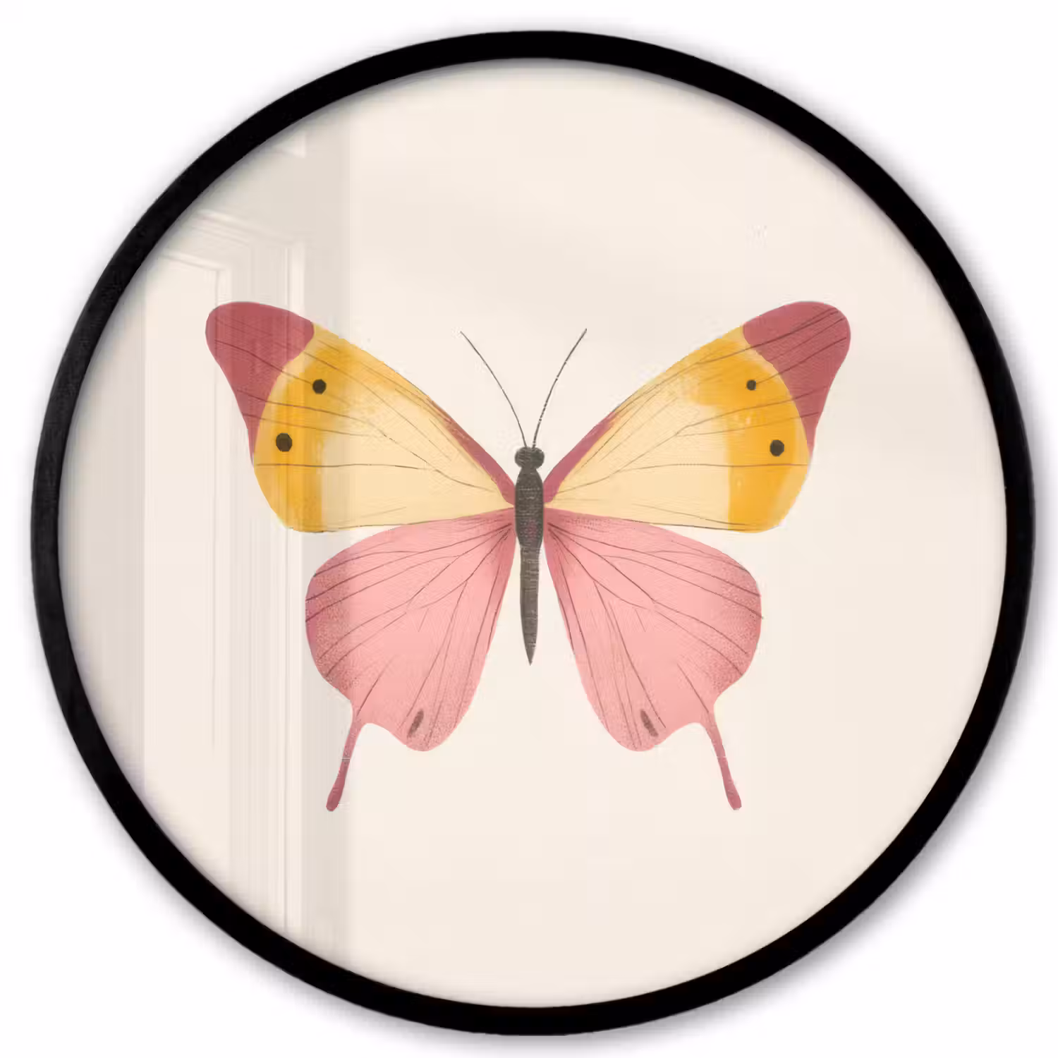 Vlinder - Illustratie - Roze Fotolijst rond zonder passe partout klein -3d