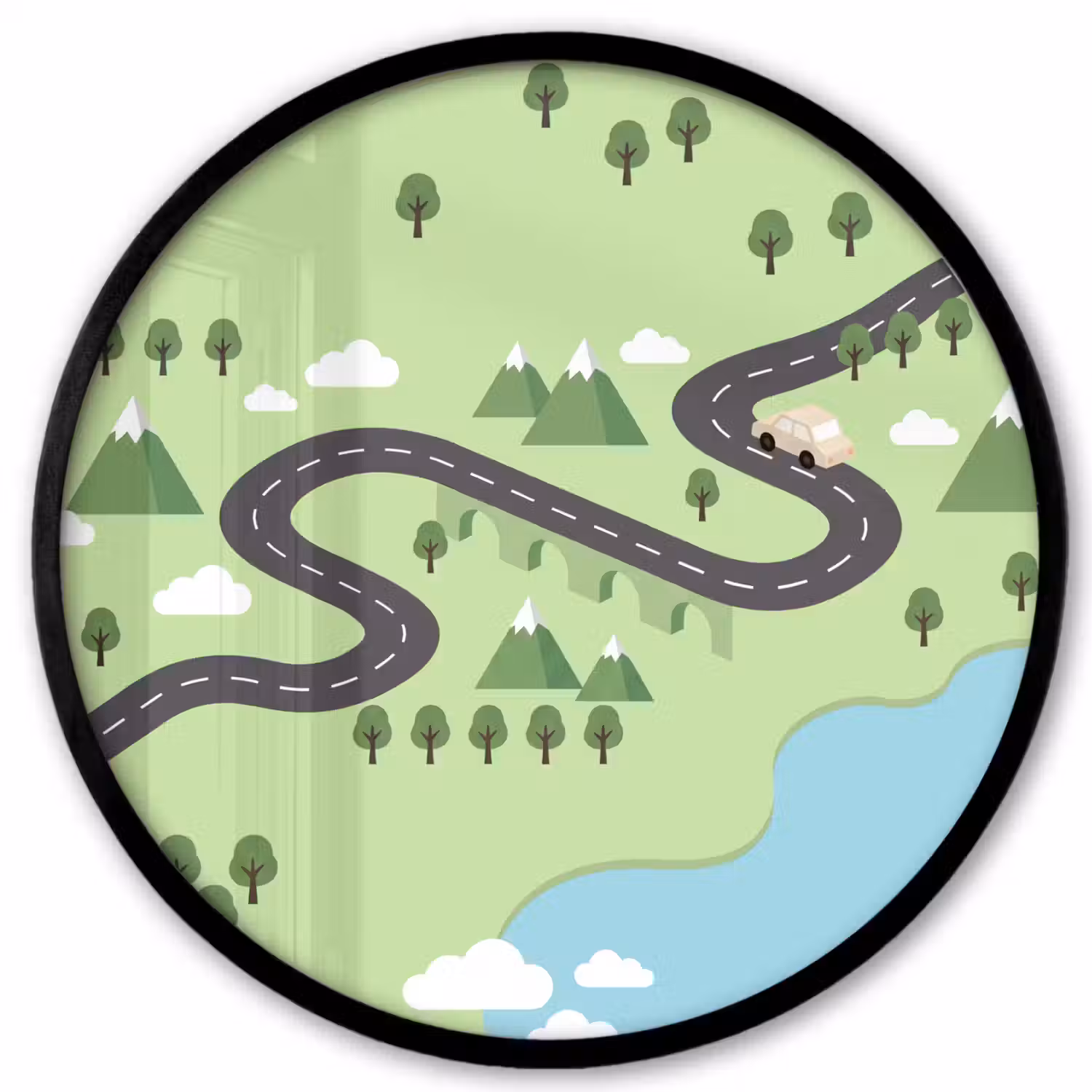 Auto - Bergweg - Natuur - Illustratie Fotolijst rond zonder passe partout klein -3d