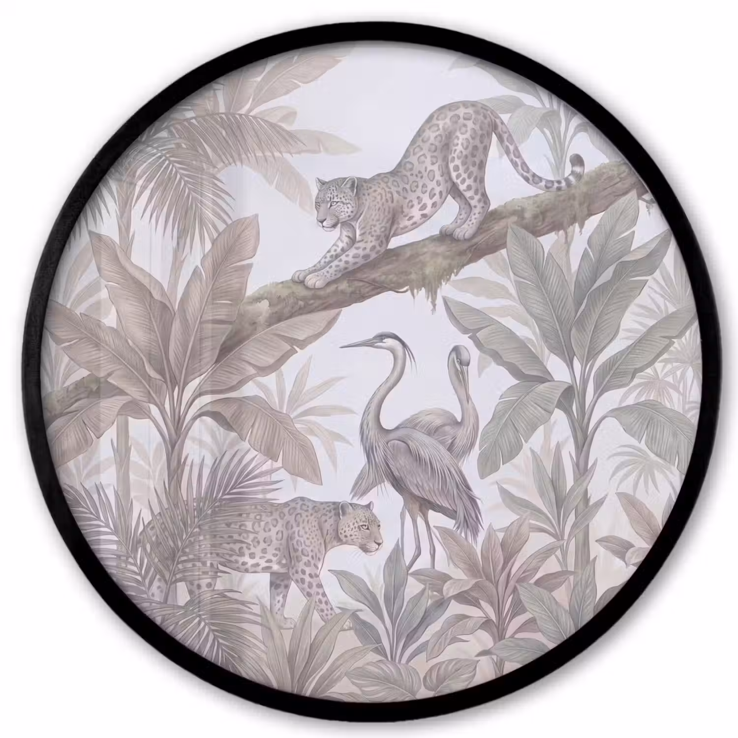Kat - Vogel - Jungle - Illustratie - Dieren Fotolijst rond zonder passe partout klein -3d