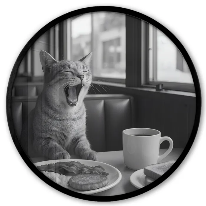 Kat - Koffie - Brood - Zwart Fotolijst rond zonder passe partout klein -3d