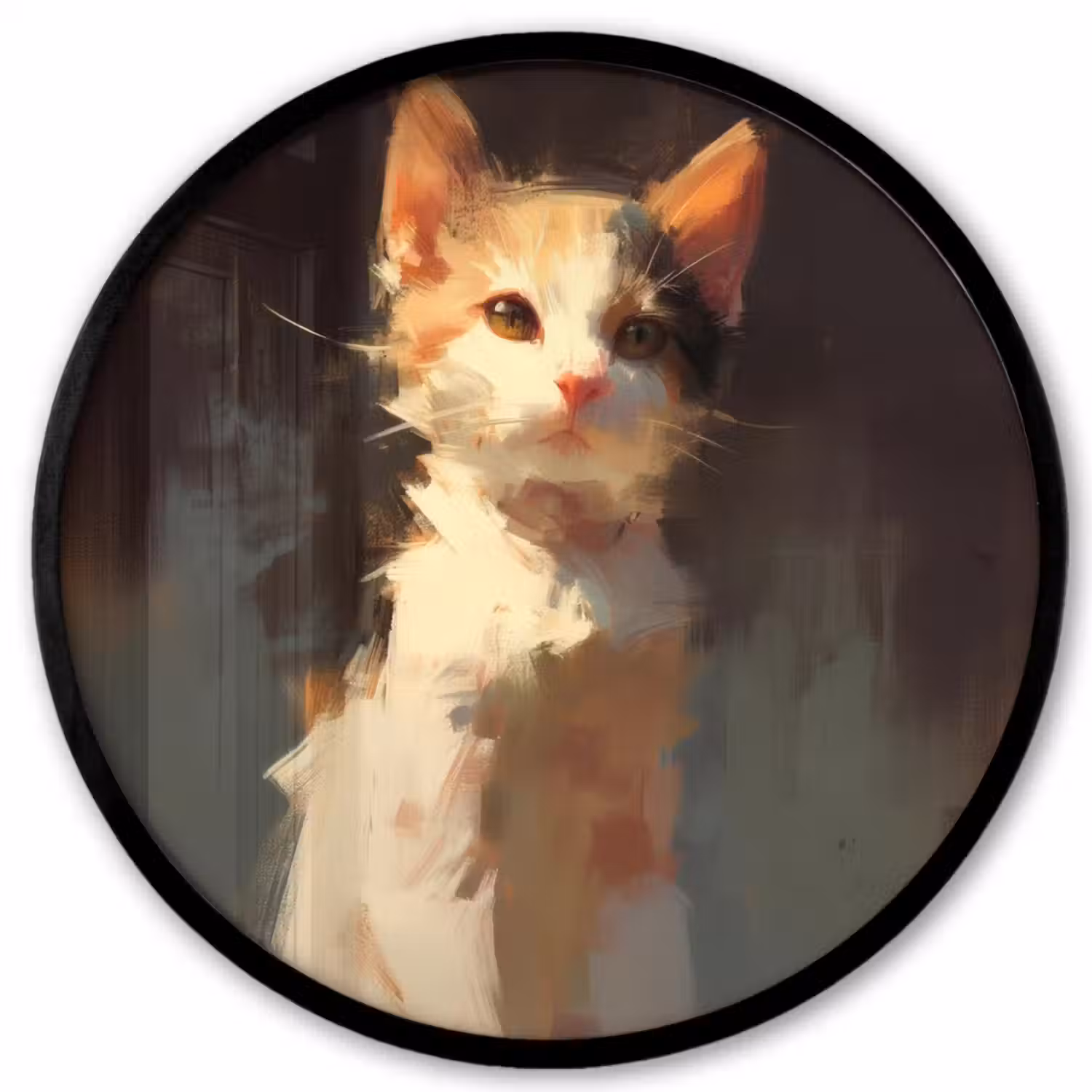 Kat - Geschilderd - Artistiek - Wit Fotolijst rond zonder passe partout klein -3d