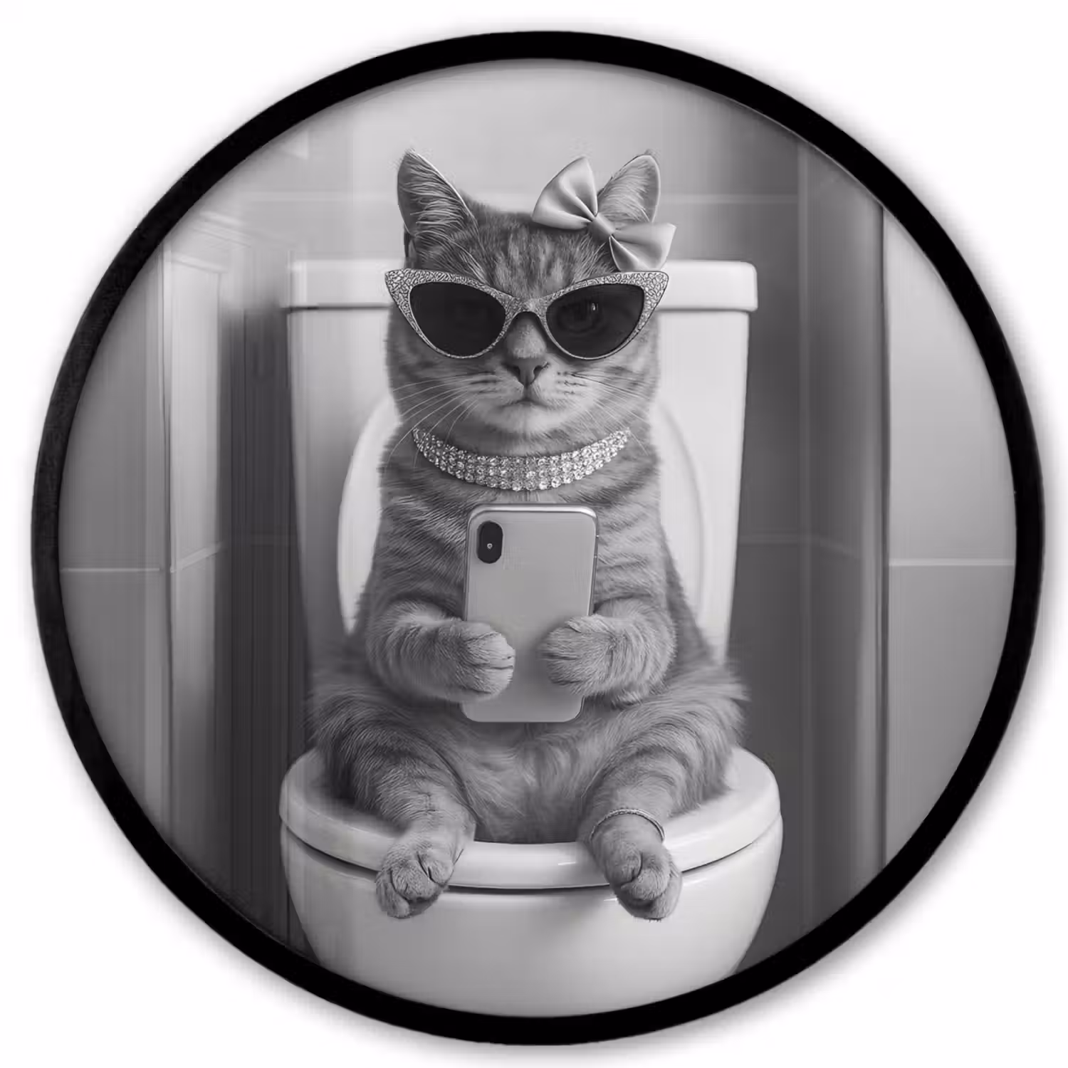 Kat - Telefoon - Toilet - Zwart - Wit Fotolijst rond zonder passe partout klein -3d