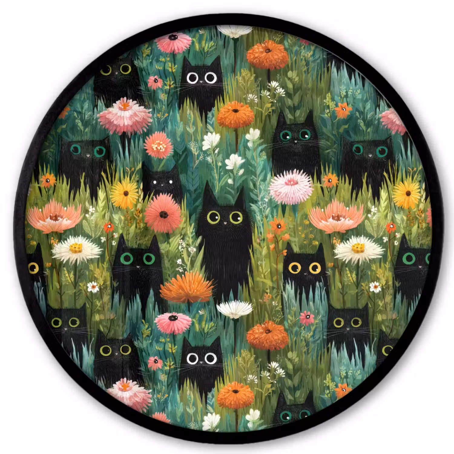 Katten - Bloemen - Kleurrijk Fotolijst rond zonder passe partout klein 856 -3d