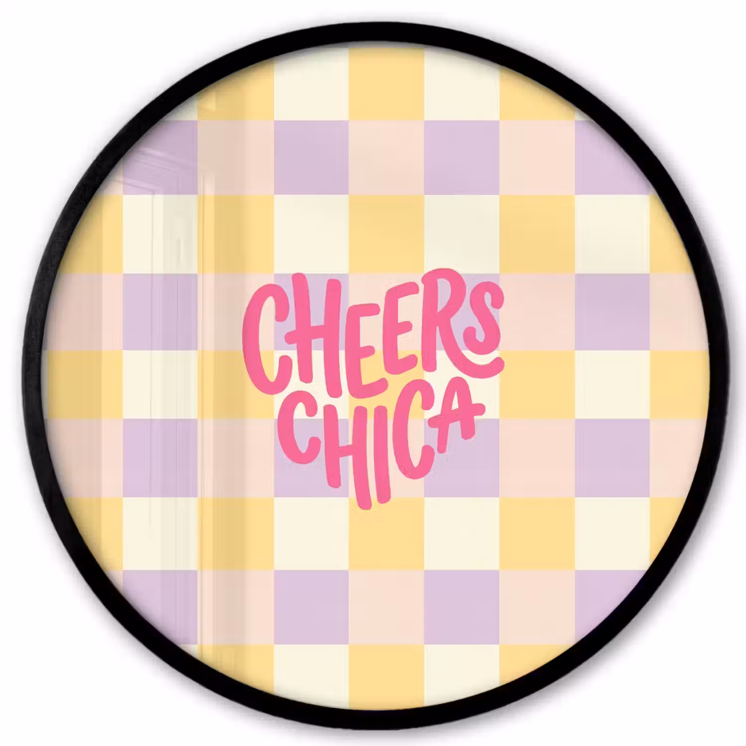 Cheers Chica - Ruitjes - Lila - Geel Fotolijst rond zonder passe partout klein -3d