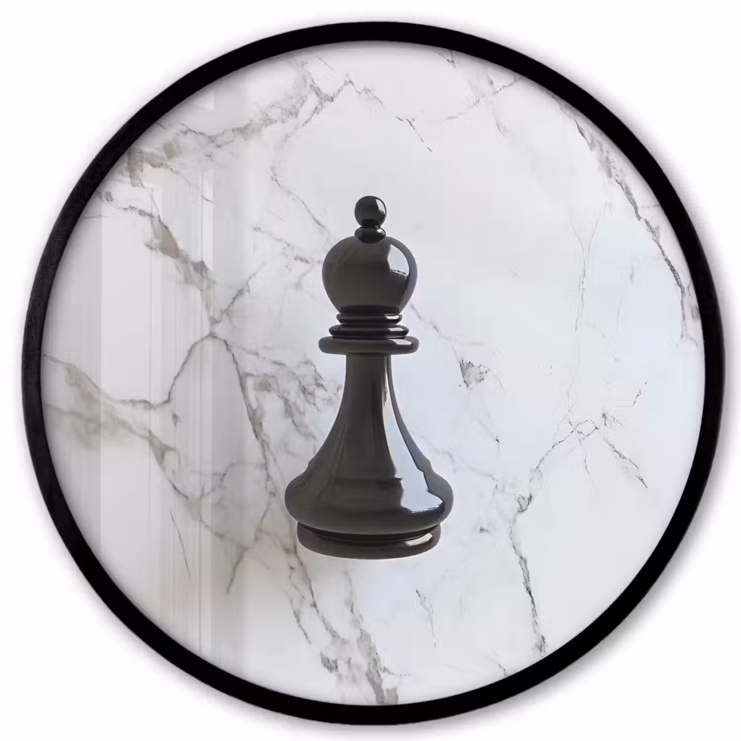 Schaakstuk - Loper - Zwart - Marmer Fotolijst rond zonder passe partout klein -3d