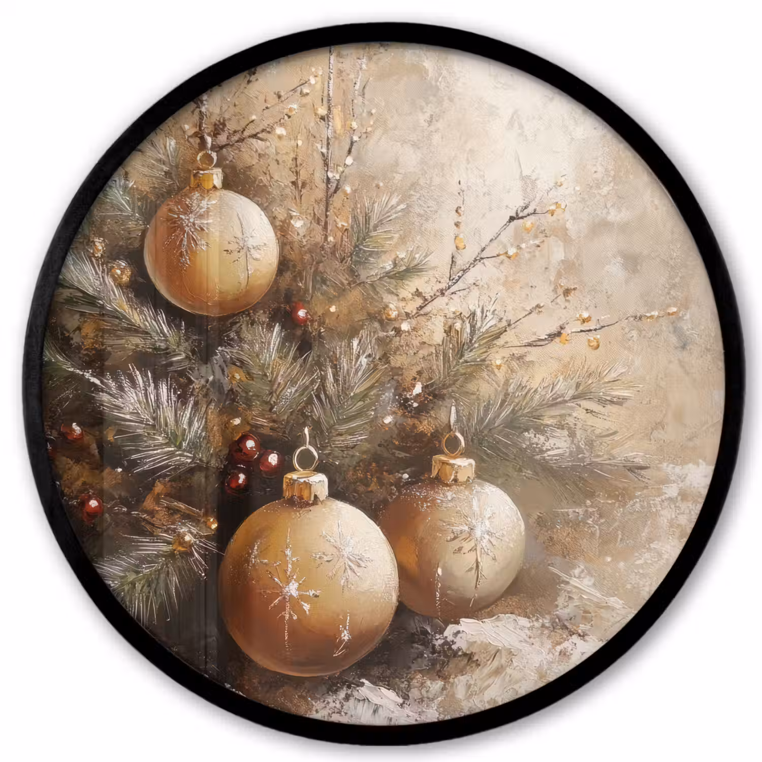Kerst - Kerstballen - Beige - Goud Fotolijst rond zonder passe partout klein -3d