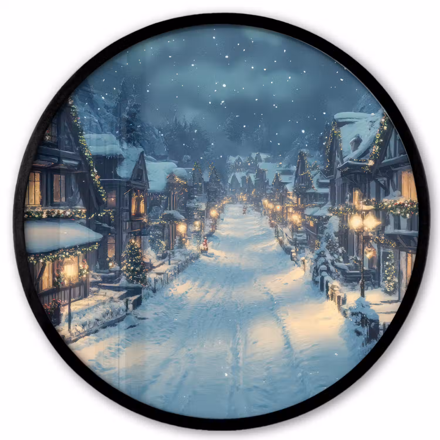 Kerstdorp - Kerst - Sneeuw - Winter Fotolijst rond zonder passe partout klein -3d