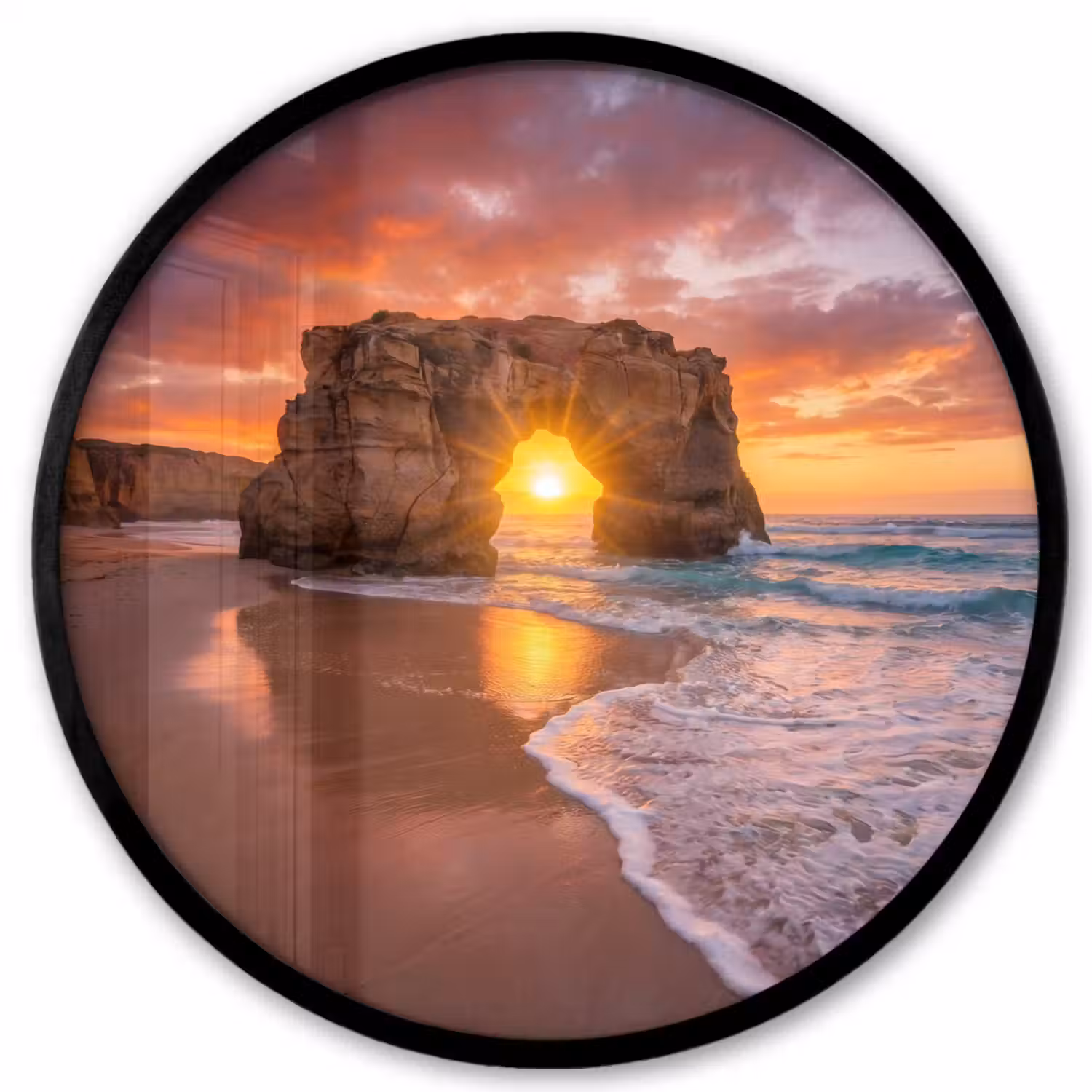 Kust - Rots - Zonsondergang - Zee - Natuur Fotolijst rond zonder passe partout klein -3d