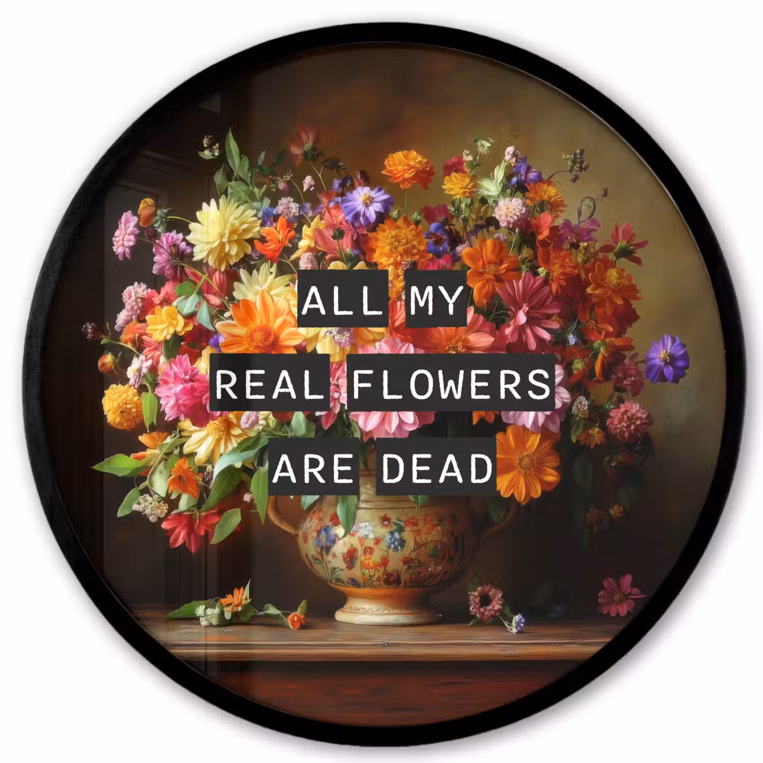 Kleur - Bloemen - Vintage - Bloemenvaas Fotolijst rond zonder passe partout klein -3d