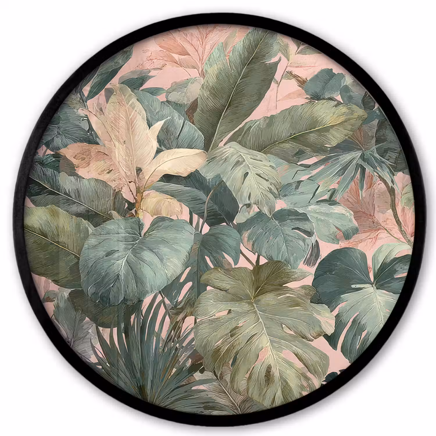 Compositie van bladeren - Groen - Roze Fotolijst rond zonder passe partout klein -3d