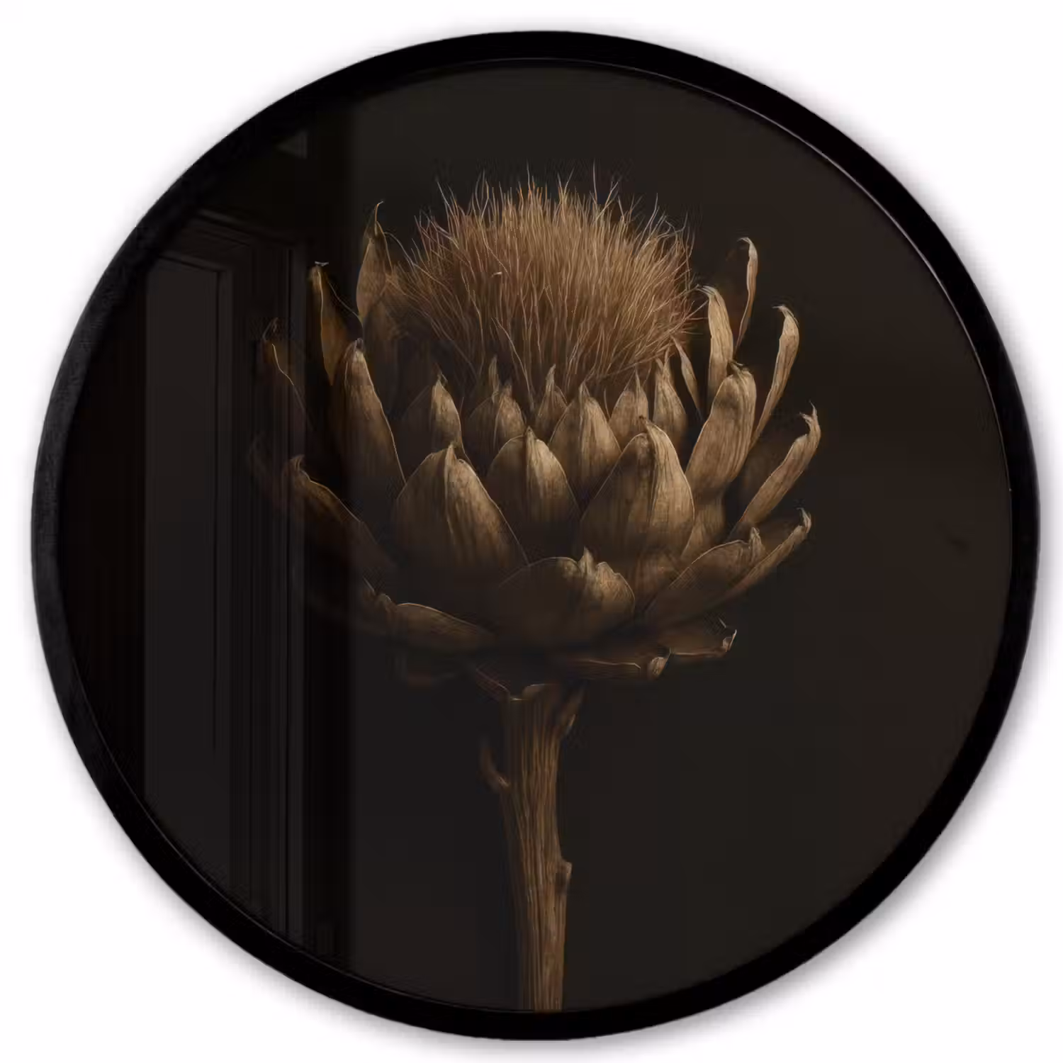Donkerbruin - Bloem - Textuur - Artisjok Fotolijst rond zonder passe partout klein -3d