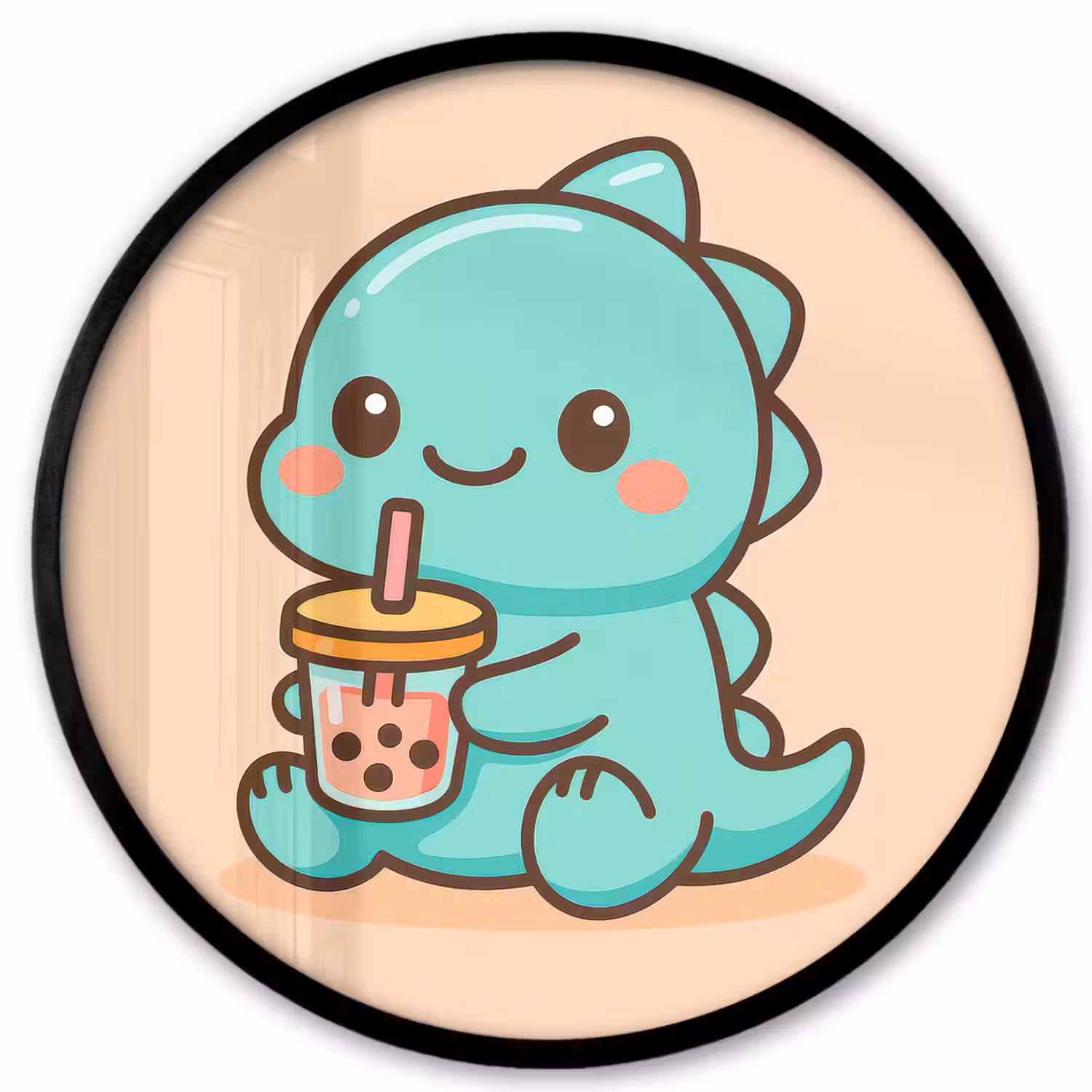 Dino - Boba - kawaii - Oranje Fotolijst rond zonder passe partout klein -3d