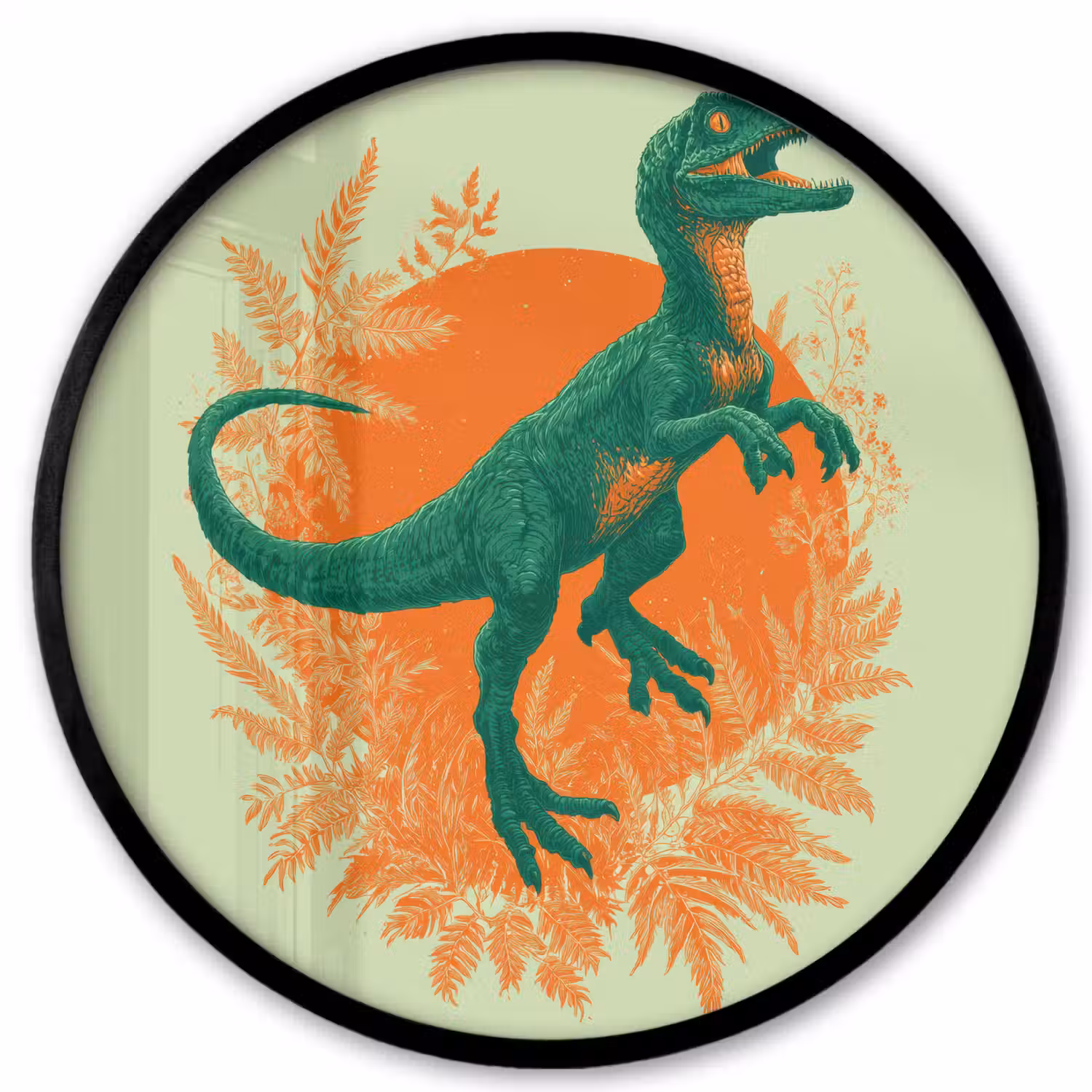 Dinosaurus - Groen - Planten - Cirkel Fotolijst rond zonder passe partout klein -3d