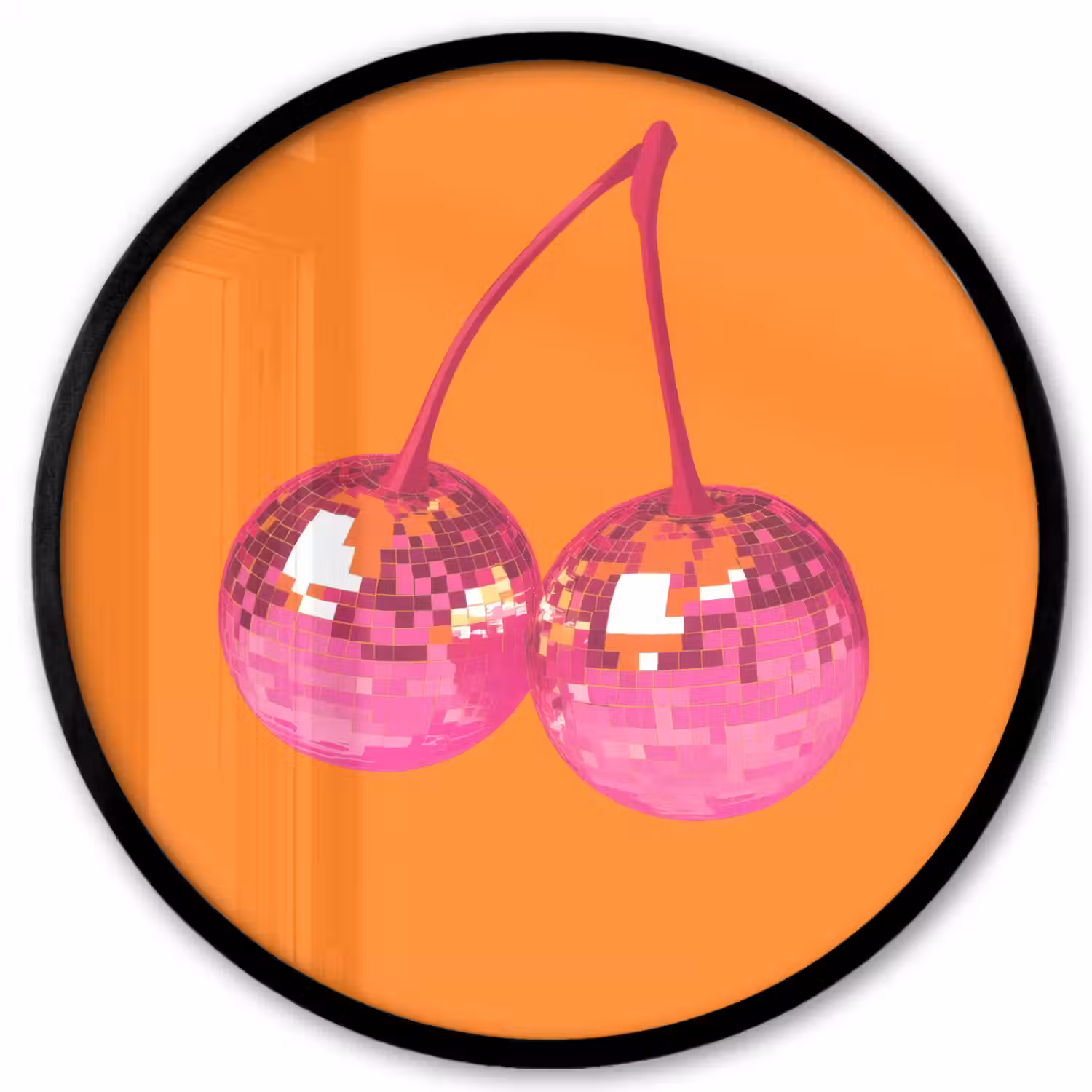 Discoballen - Kers - Spiegels - Roze Fotolijst rond zonder passe partout klein -3d