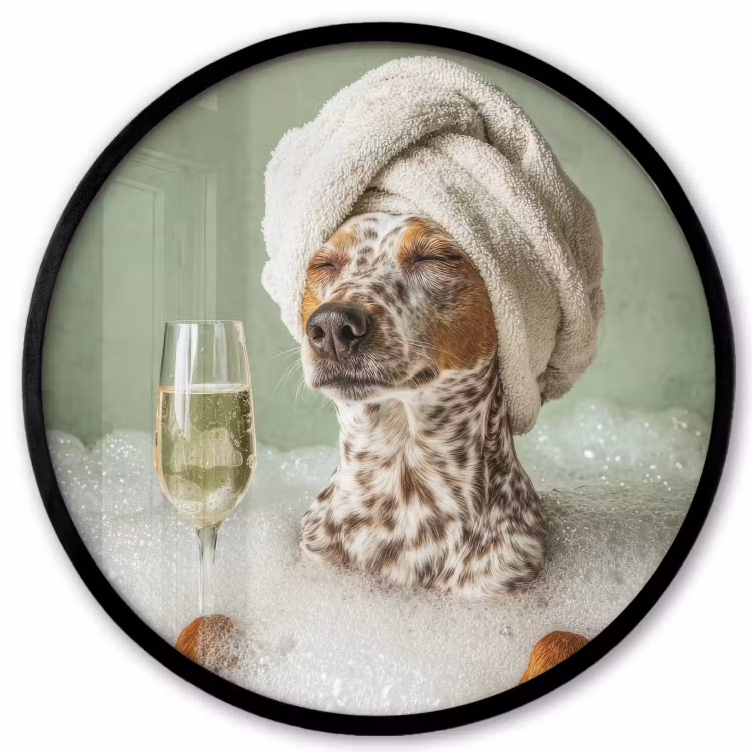 Hond - Bad - Champagne - Handdoek Fotolijst rond zonder passe partout klein -3d