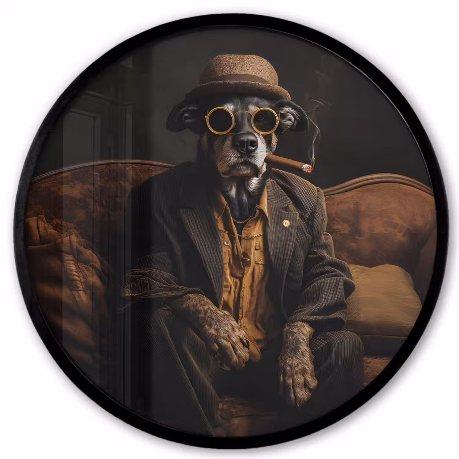 Hond - Sigaar - Hoed - Pak Fotolijst rond zonder passe partout klein -3d