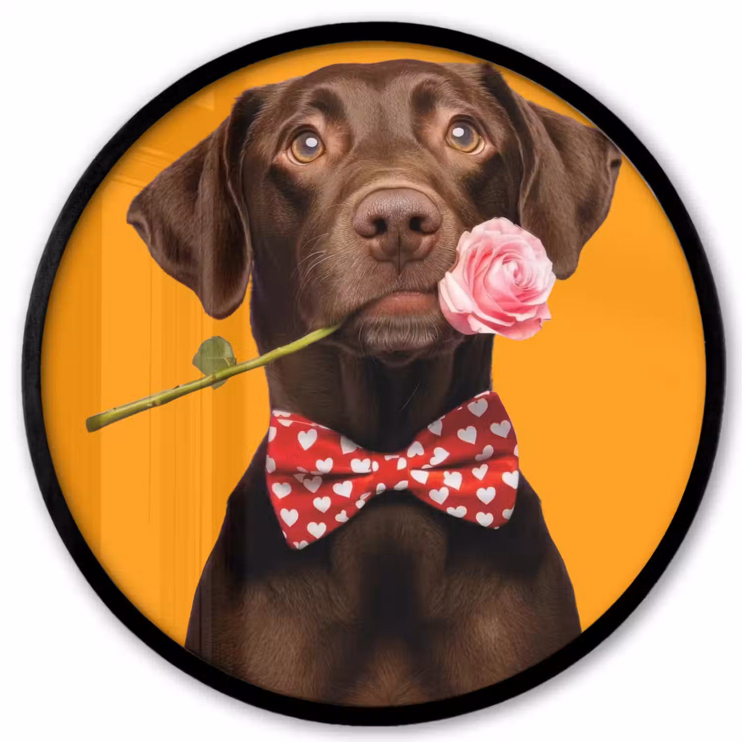 Hond - Oranje - Roos - Valentijn Fotolijst rond zonder passe partout klein -3d