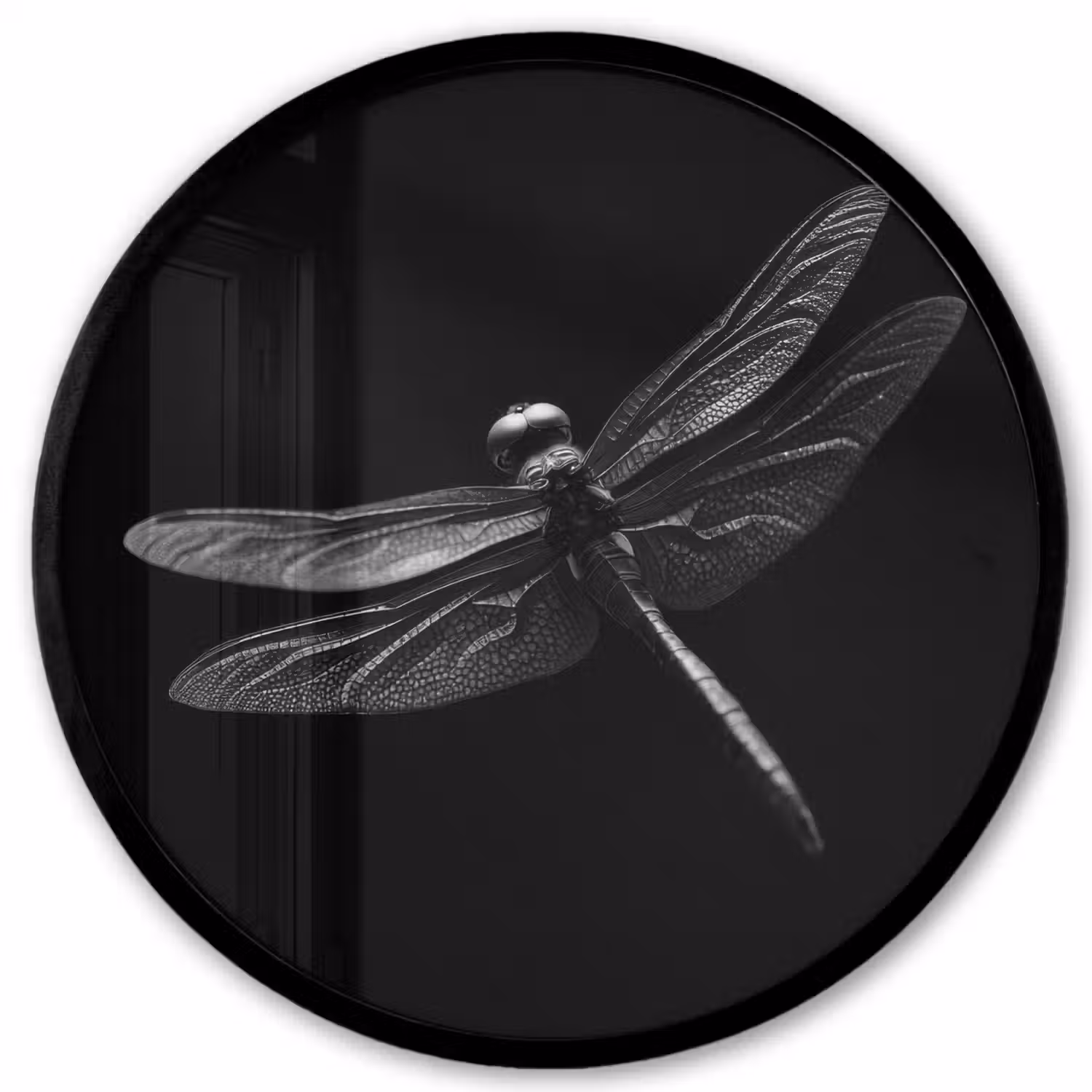 Libelle - Dieren - Zwart - Insect Fotolijst rond zonder passe partout klein -3d