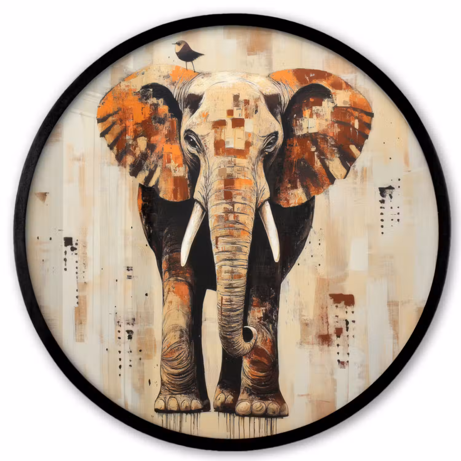 Olifant - Slurf - Mozaïek - Abstract Fotolijst rond zonder passe partout klein -3d