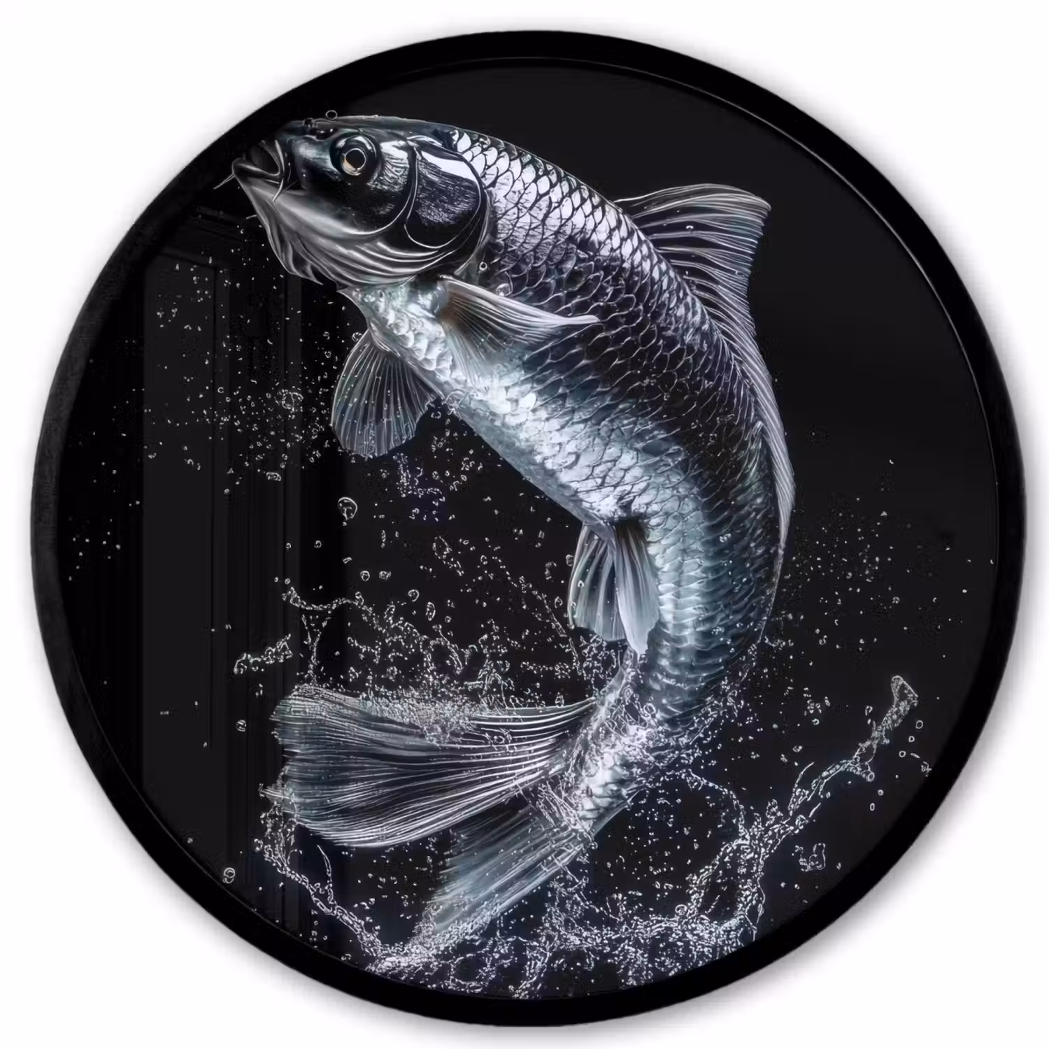 Vis - Koi - Zwart - Water Fotolijst rond zonder passe partout klein -3d