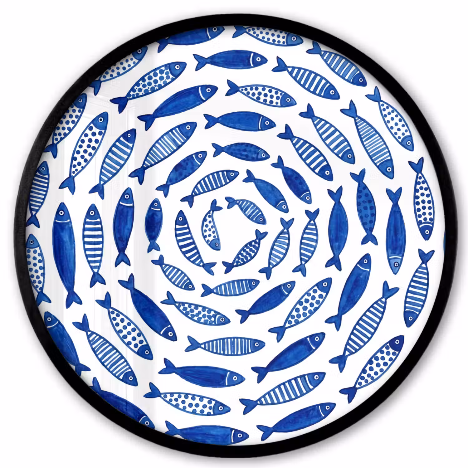 Vis - Patroon - Onderwater - Abstract - Blauw Fotolijst rond zonder passe partout klein -3d
