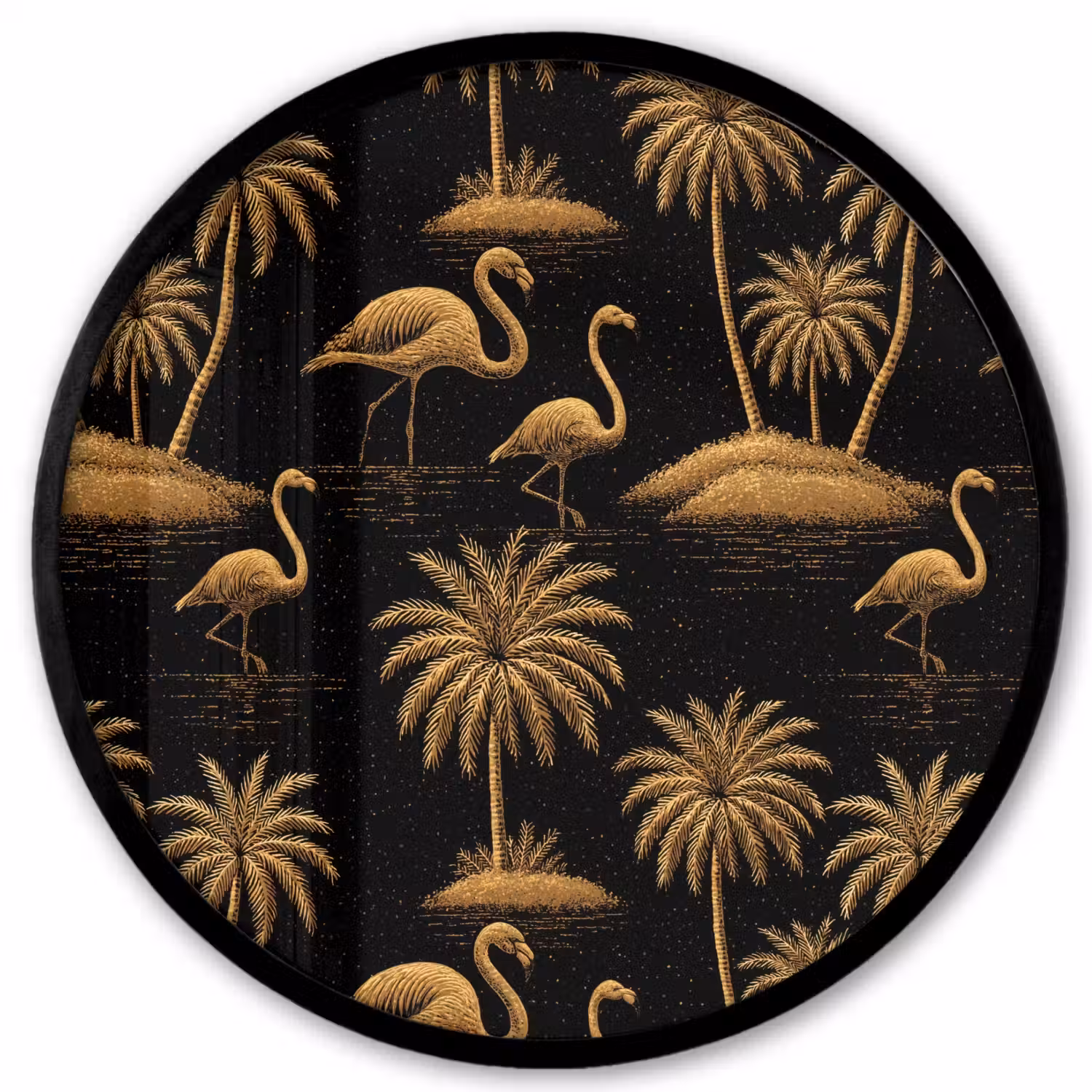 Flamingo - Palmbomen - Tropisch - Goud - Zwart Fotolijst rond zonder passe partout klein 856 -3d