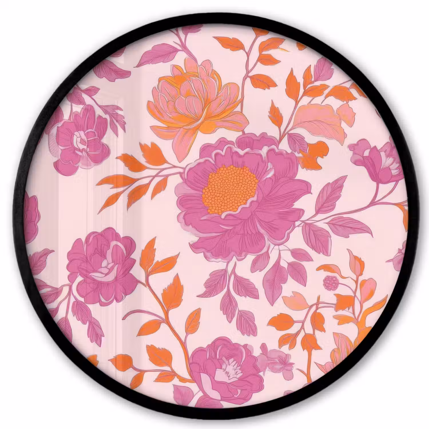 Bloemenpatroon - Roze - Oranje - Bloemen Fotolijst rond zonder passe partout klein -3d