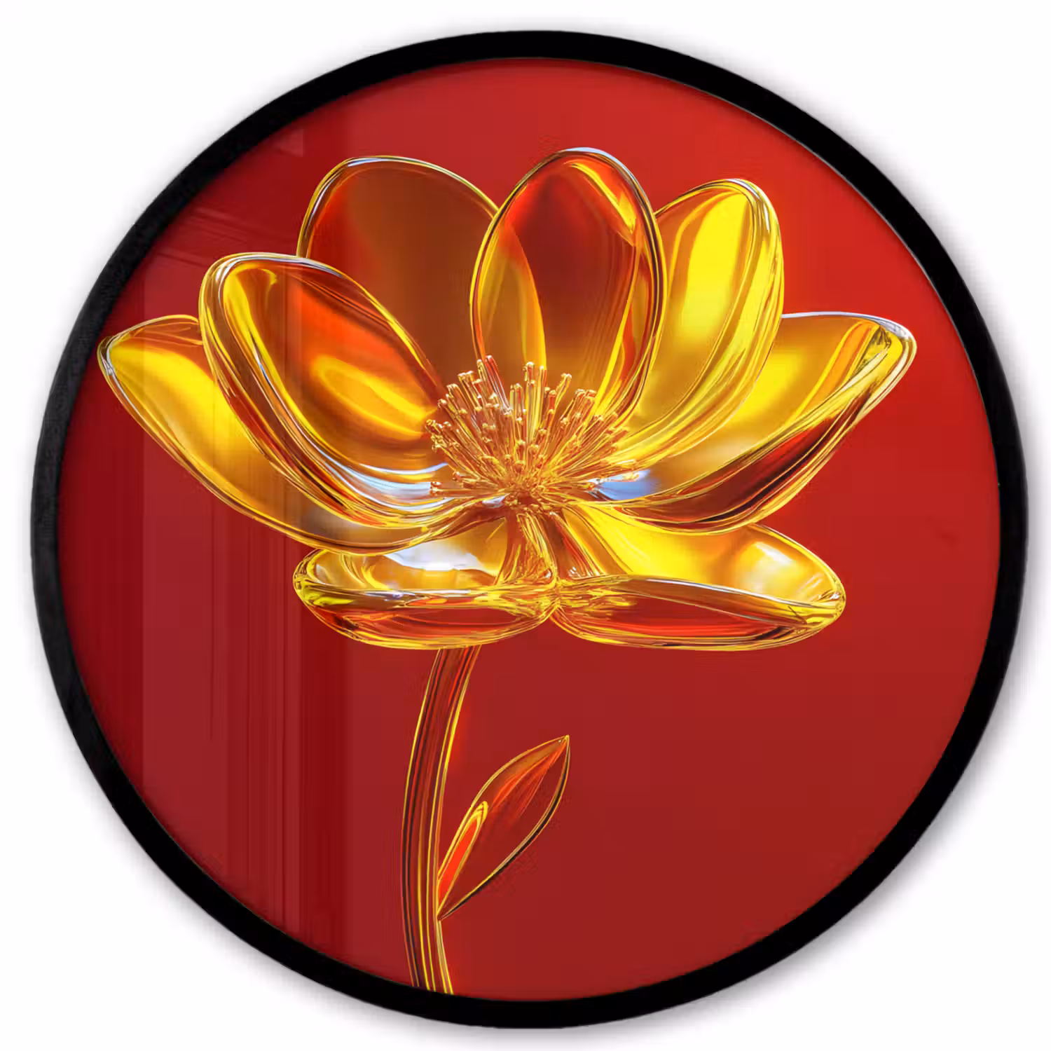 Bloem - Goud - Glazen Fotolijst rond zonder passe partout klein -3d