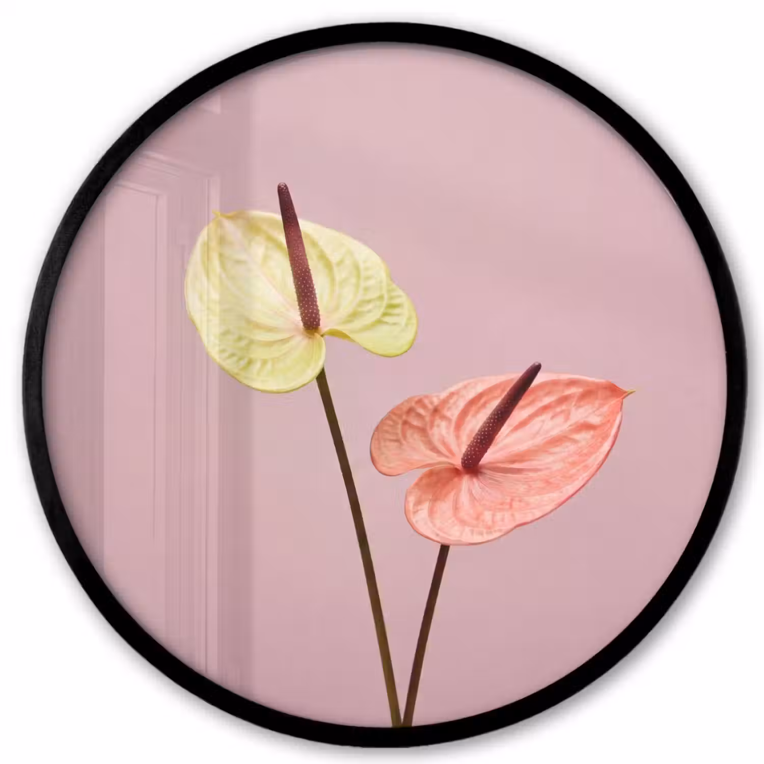 Bloemen - Anthuriums - Geel - Roze Fotolijst rond zonder passe partout klein -3d