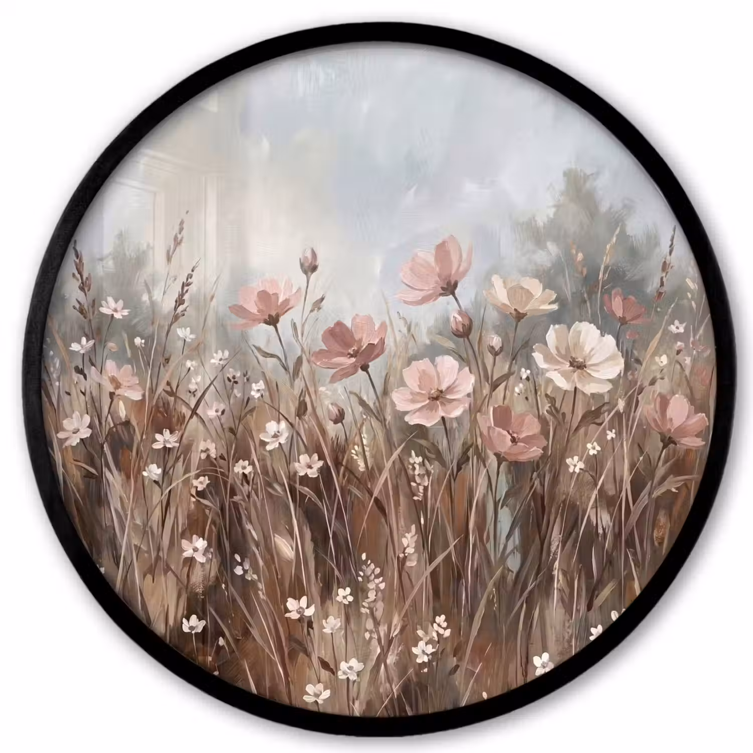 Bloemen - Botanisch - Schilderij - Pastel - Rustiek Fotolijst rond zonder passe partout klein -3d