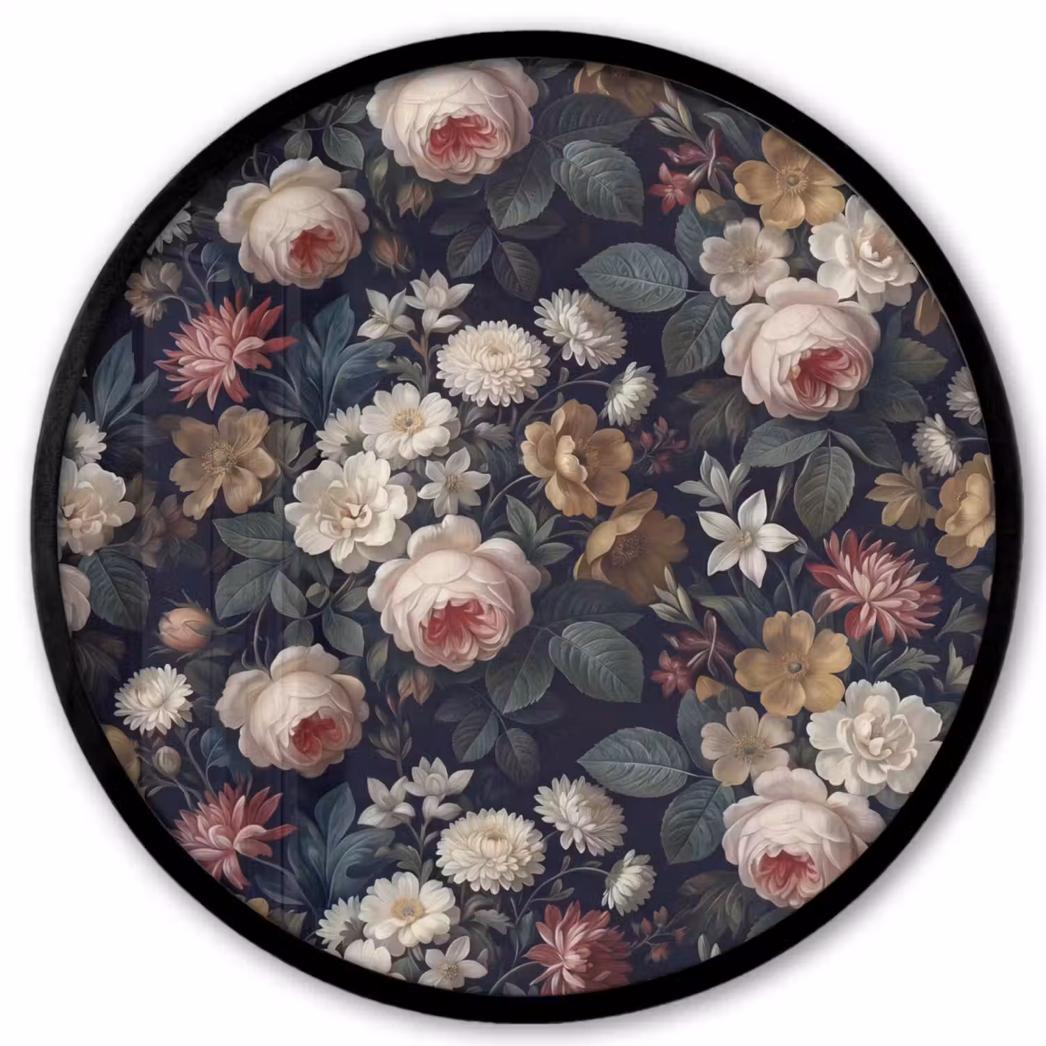 Bloemen - Boeket - Botanisch - Vintage - Donkere achtergrond Fotolijst rond zonder passe partout klein -3d
