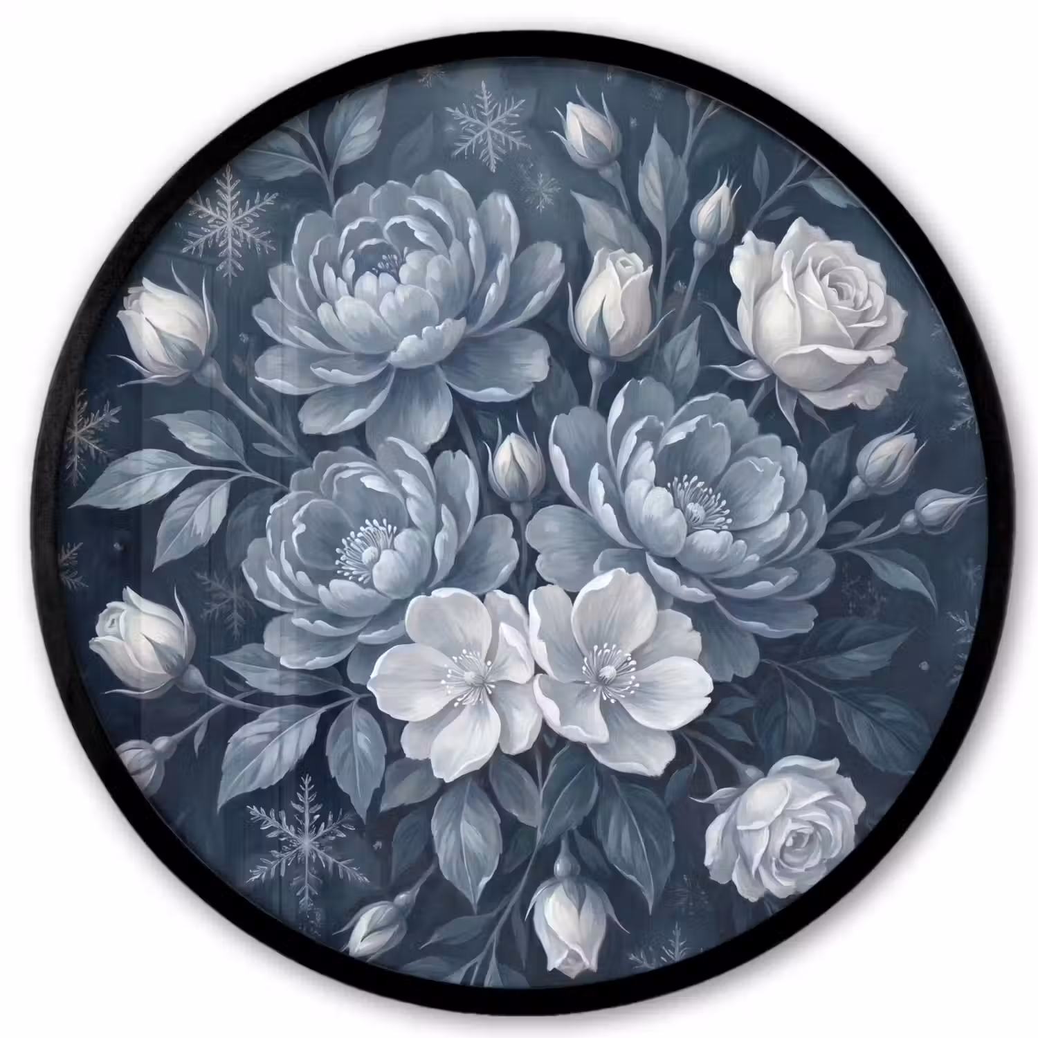 Bloemen - Boeket - Winter - Abstract - Blauw Fotolijst rond zonder passe partout klein -3d
