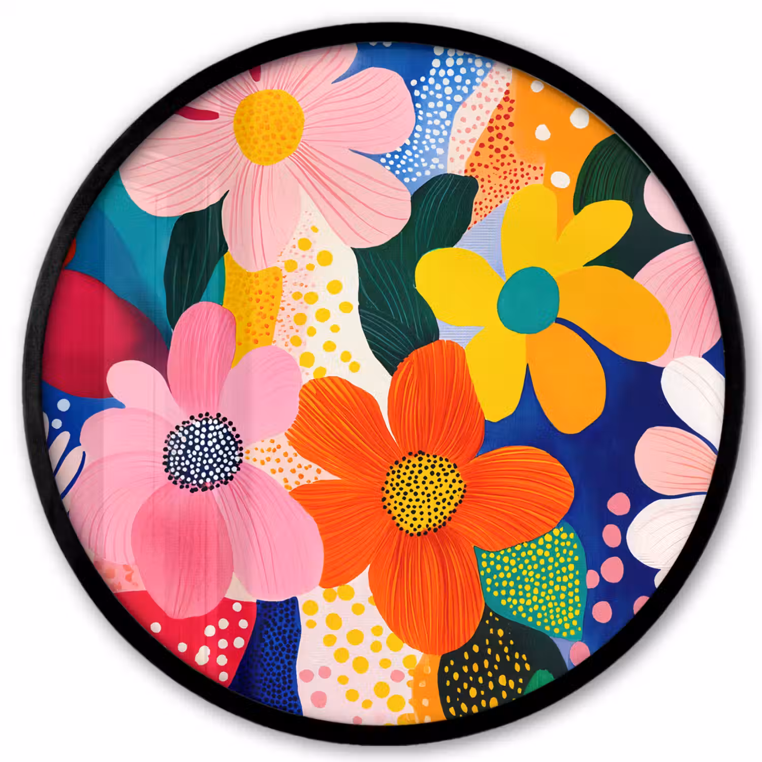 Bloemen - Kleurrijk - Stippen Fotolijst rond zonder passe partout klein -3d