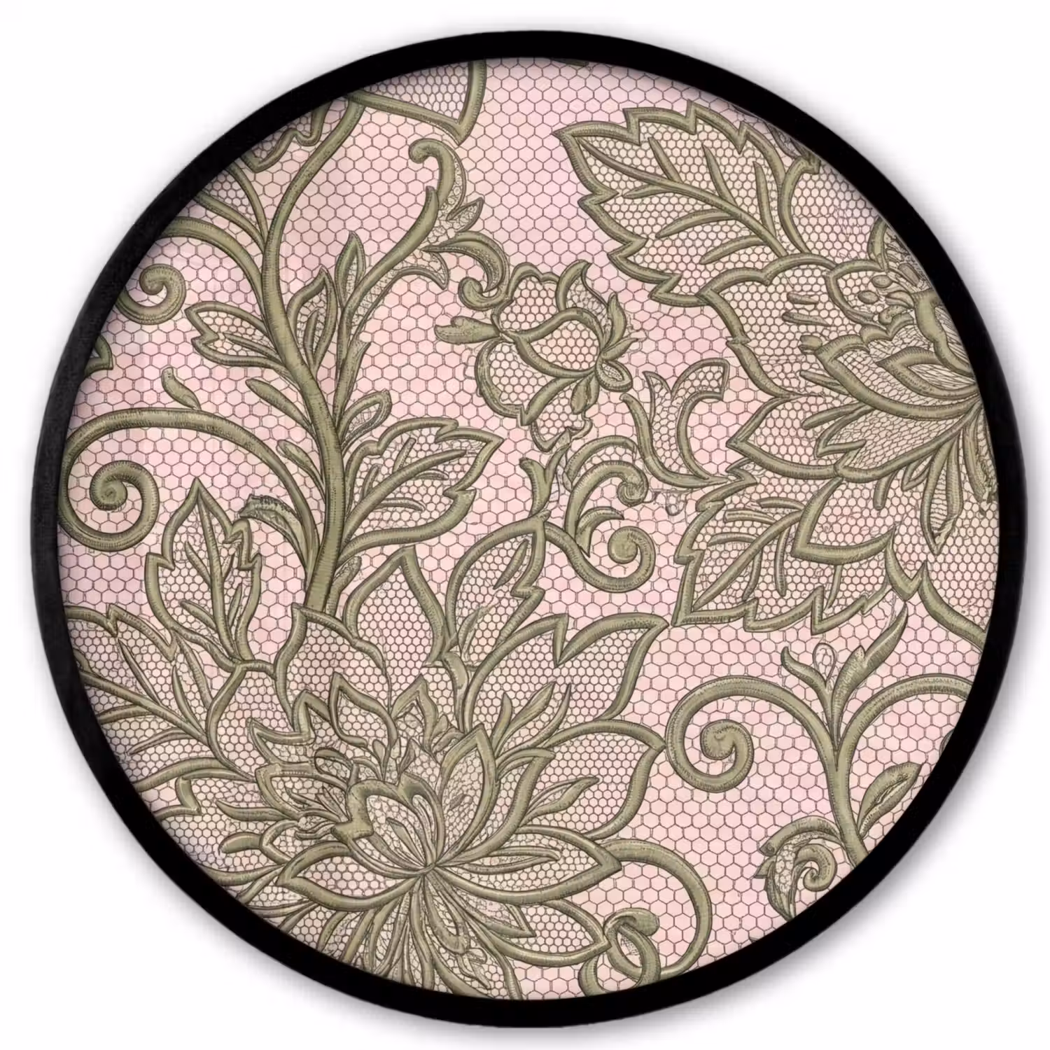 Bloemen - Kant - Patroon - Klassiek - Groen Fotolijst rond zonder passe partout klein -3d