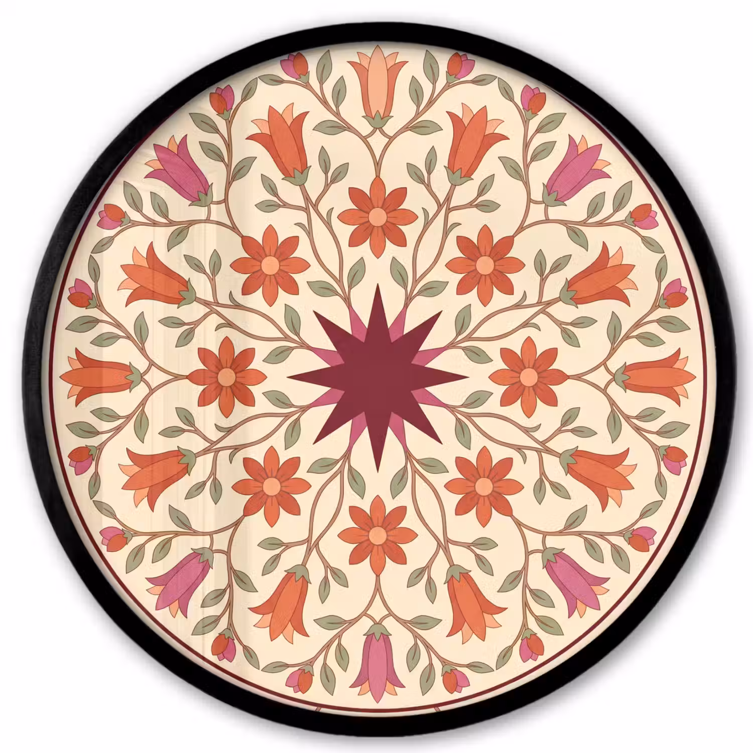 Bloemen - Mandala - Decoratief - Rood Fotolijst rond zonder passe partout klein -3d