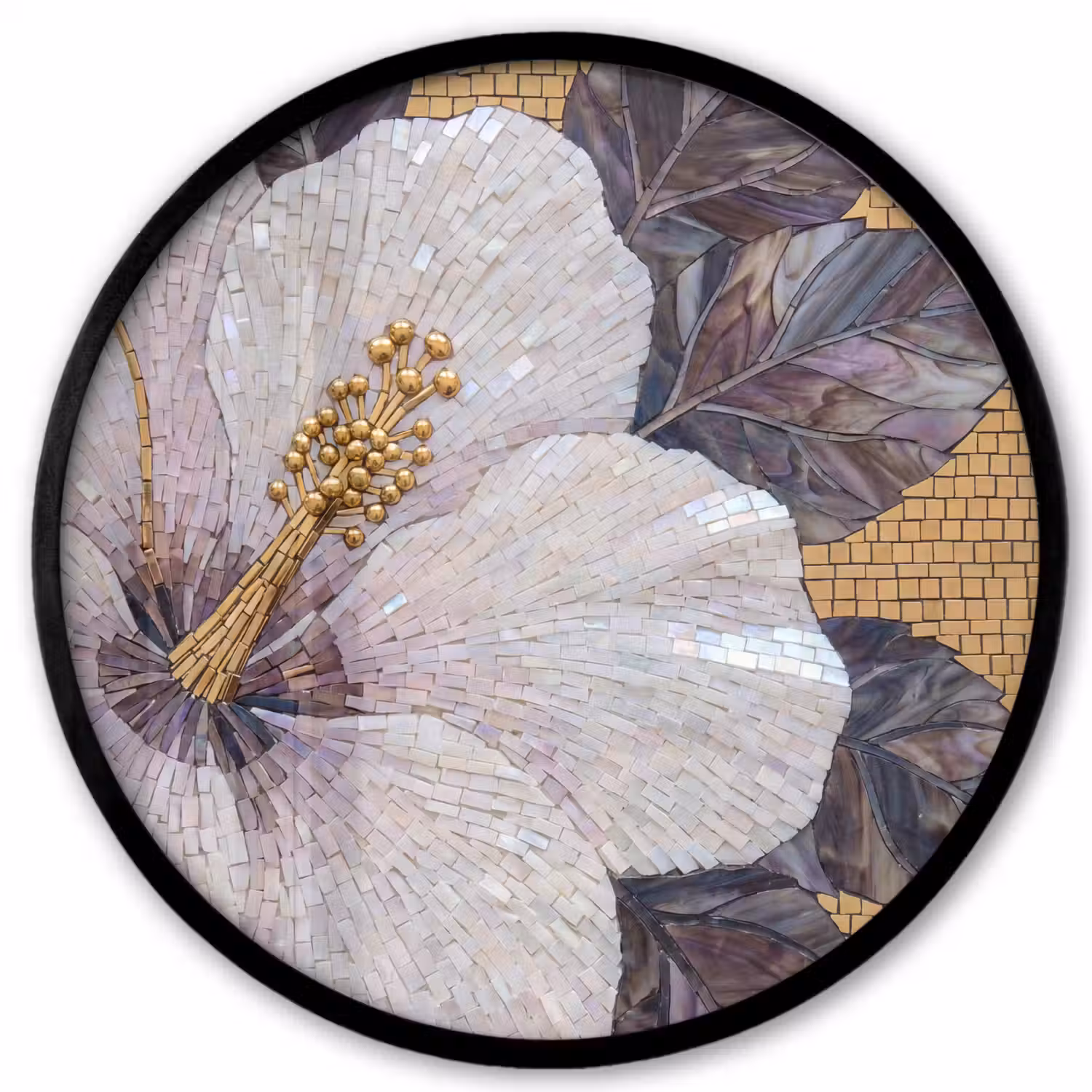 Bloemen - Mozaïek - Kunst - Modern - Goud Fotolijst rond zonder passe partout klein -3d