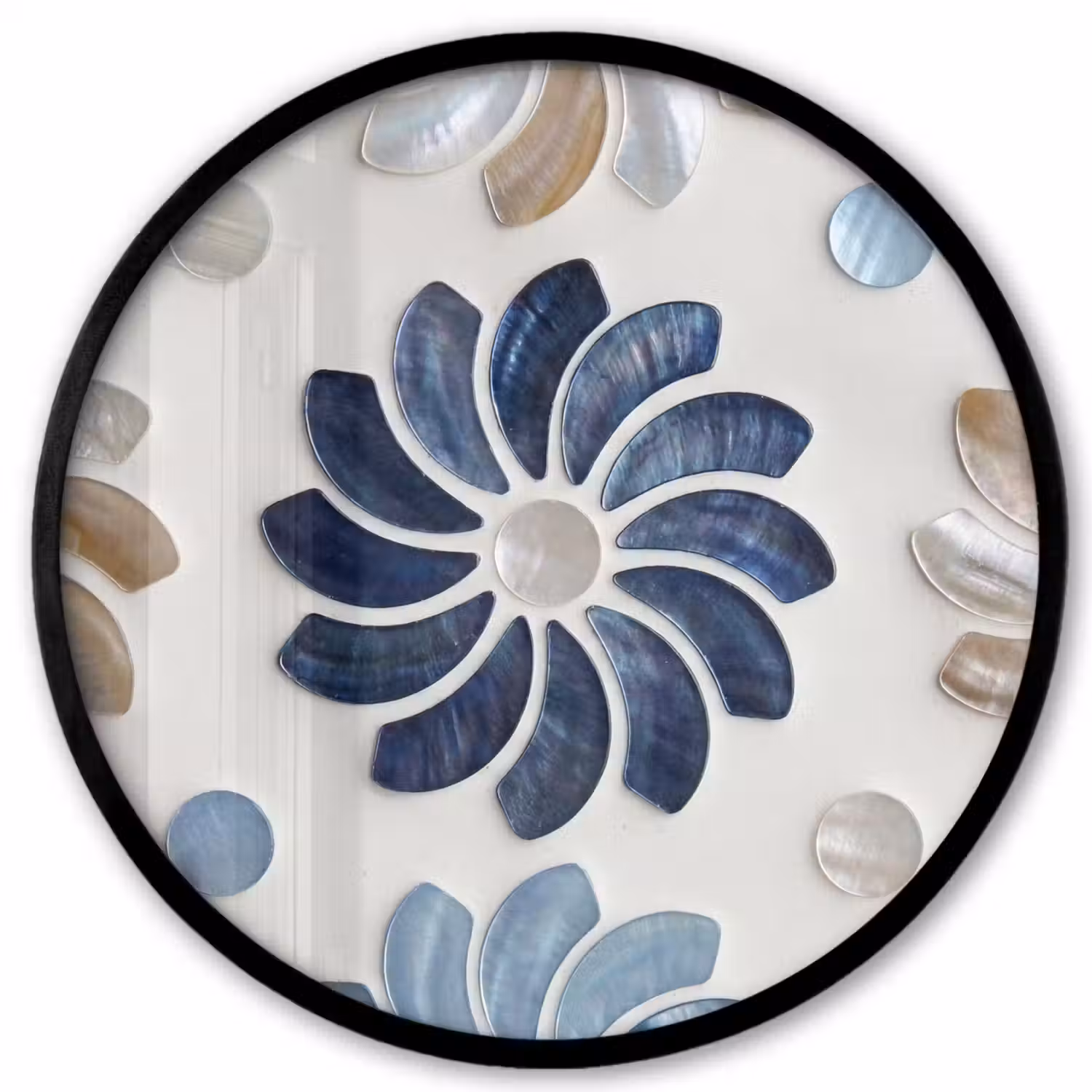 Bloemen - Parelmoer - Abstract - Patroon - Blauw Fotolijst rond zonder passe partout klein -3d
