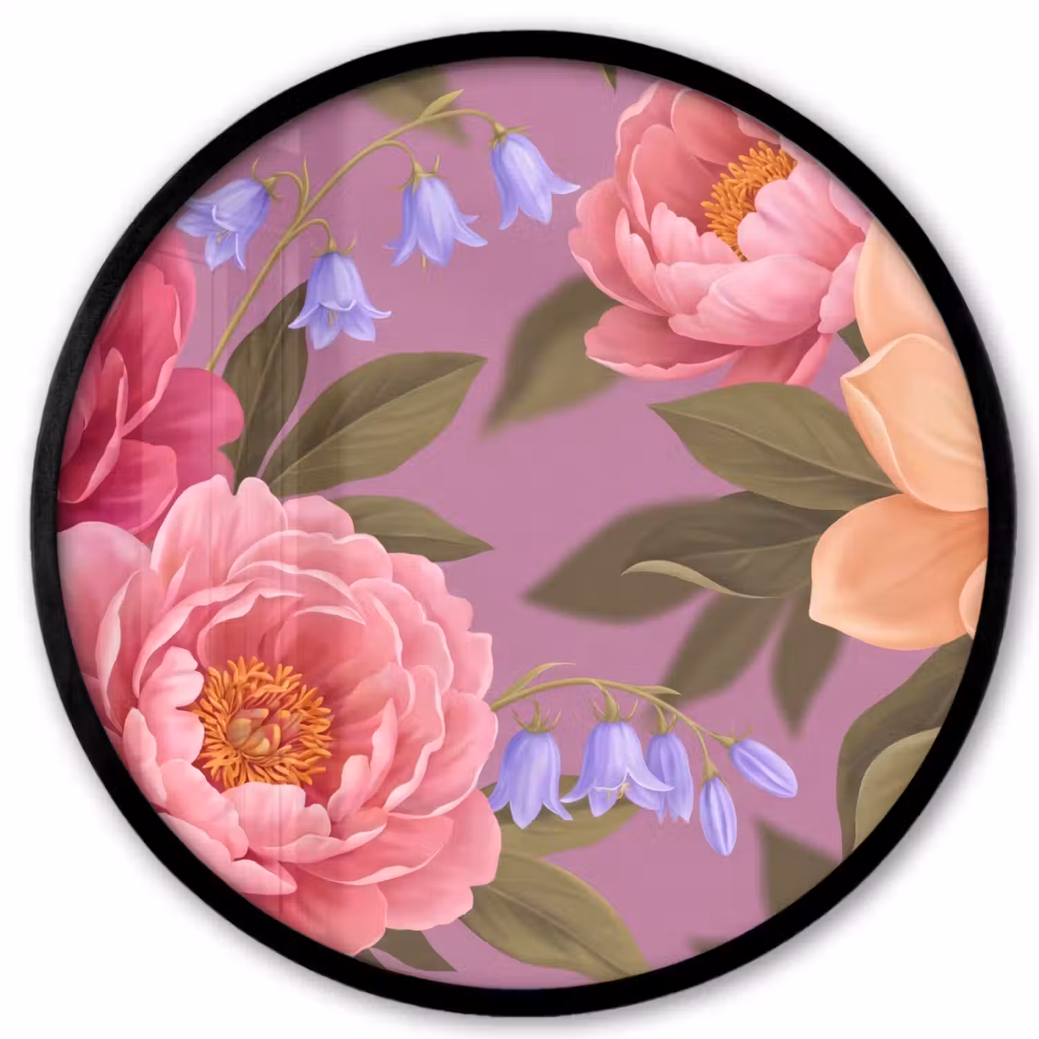 Bloemen - Patroon - Illustratie - Roze Fotolijst rond zonder passe partout klein -3d