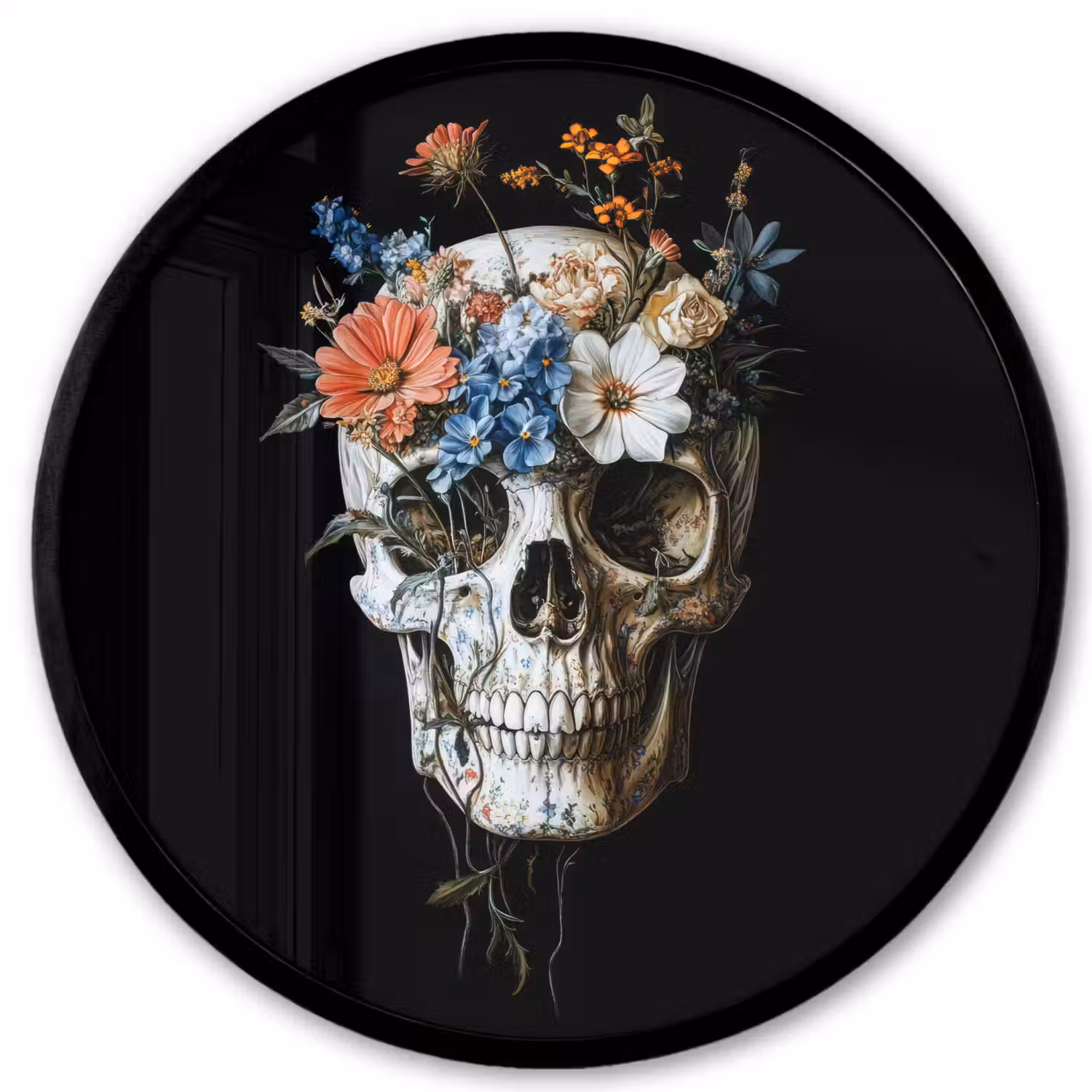 Bloemen - Schedel - Kleurrijk Fotolijst rond zonder passe partout klein -3d