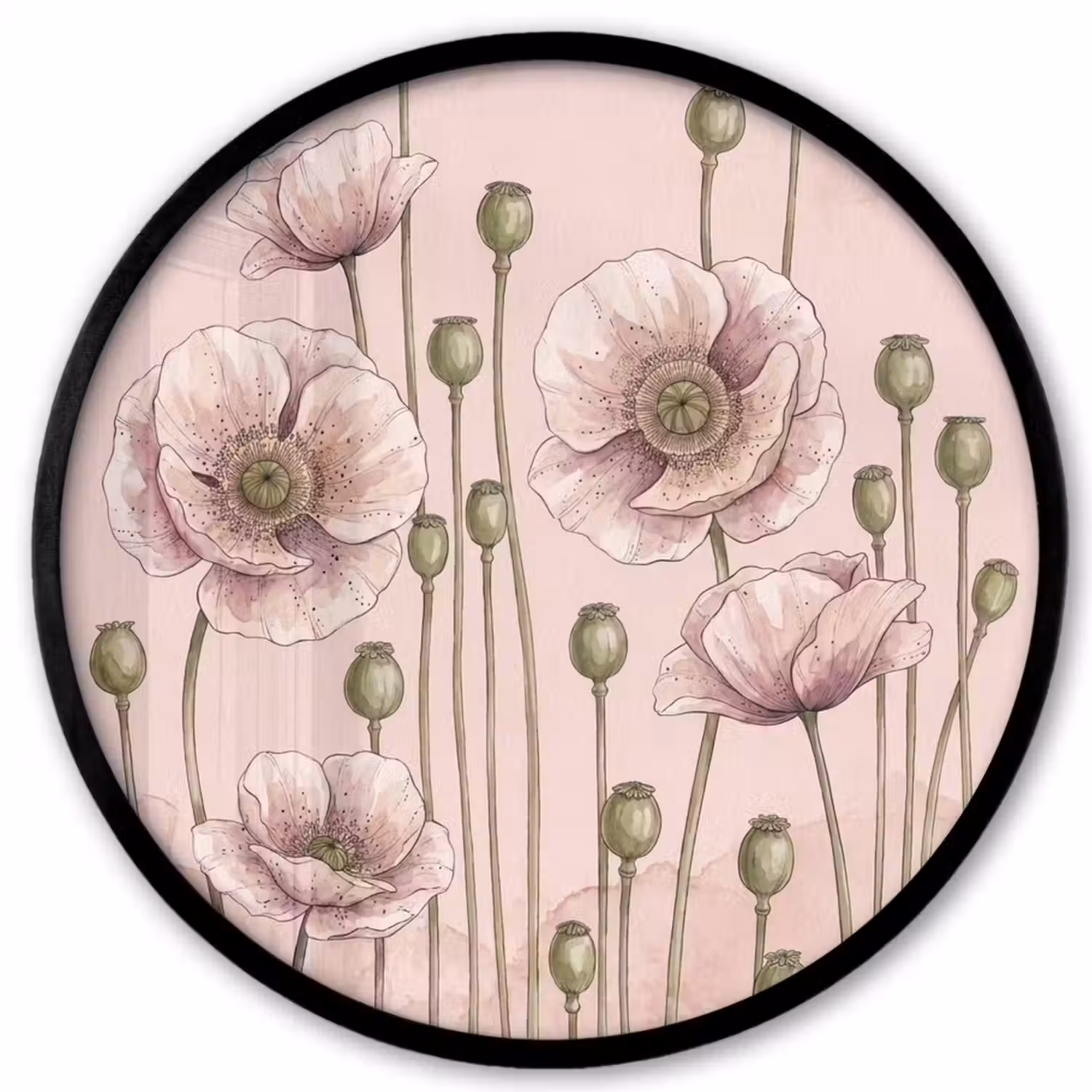 Bloemen - Zomer - Natuur - Aquarel - Roze Fotolijst rond zonder passe partout klein -3d