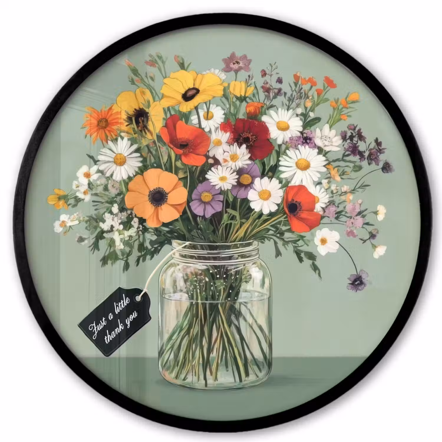 Bloemen - Vaas - Kaartje Fotolijst rond zonder passe partout klein -3d