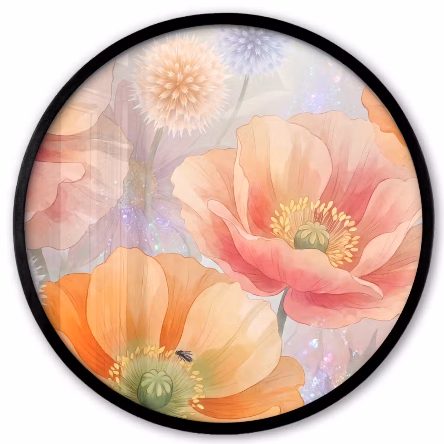 Bloemen - Aquarel - Natuur - Modern - Kleurrijk Fotolijst rond zonder passe partout klein -3d