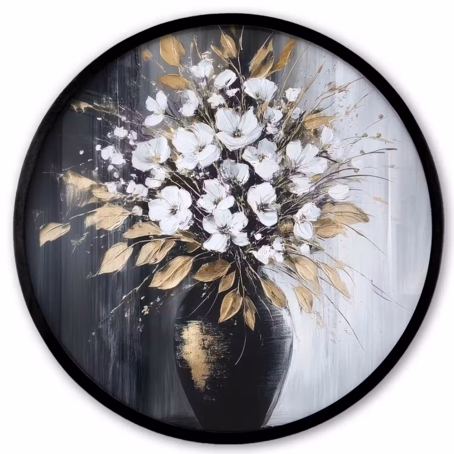 Bloemen - Wit - Vaas - Abstract Fotolijst rond zonder passe partout klein -3d