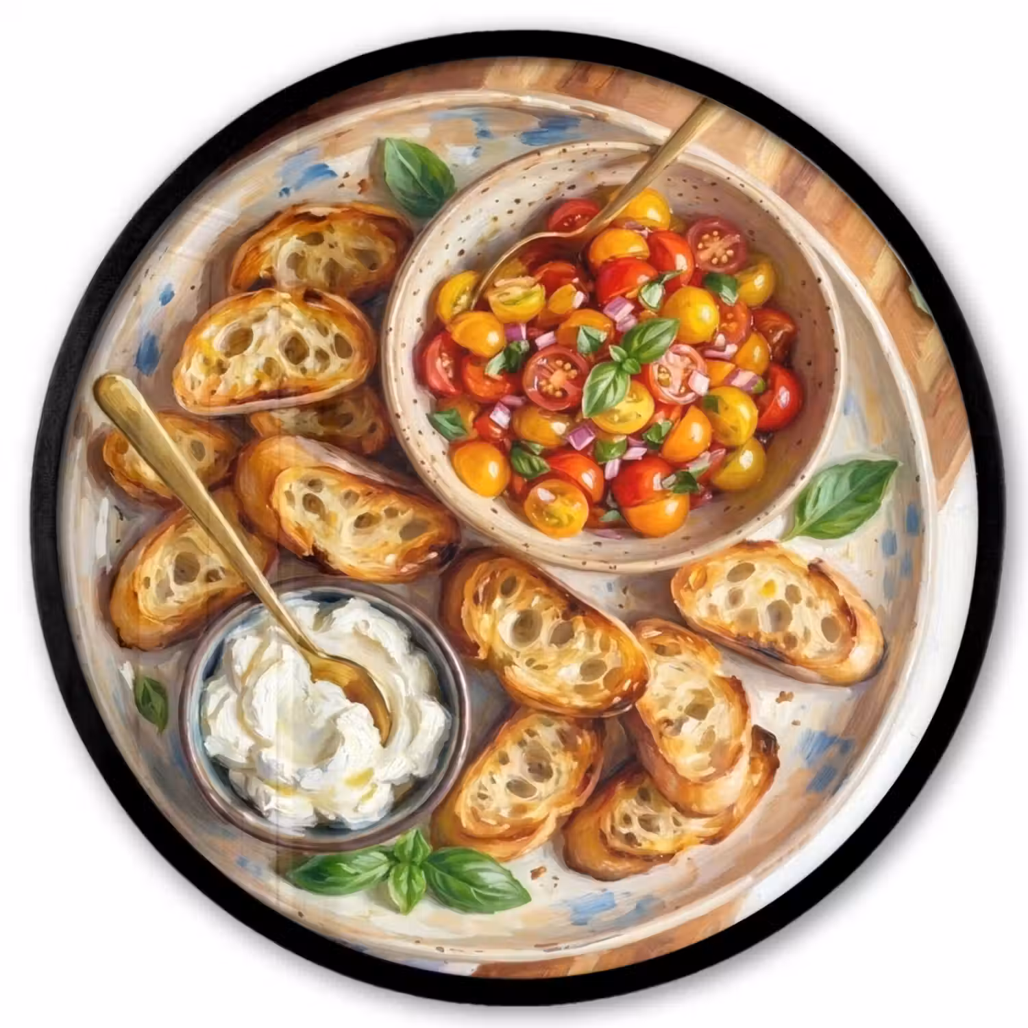Eten - Tomaat - Brood - Kleurrijk - Keuken Fotolijst rond zonder passe partout klein -3d