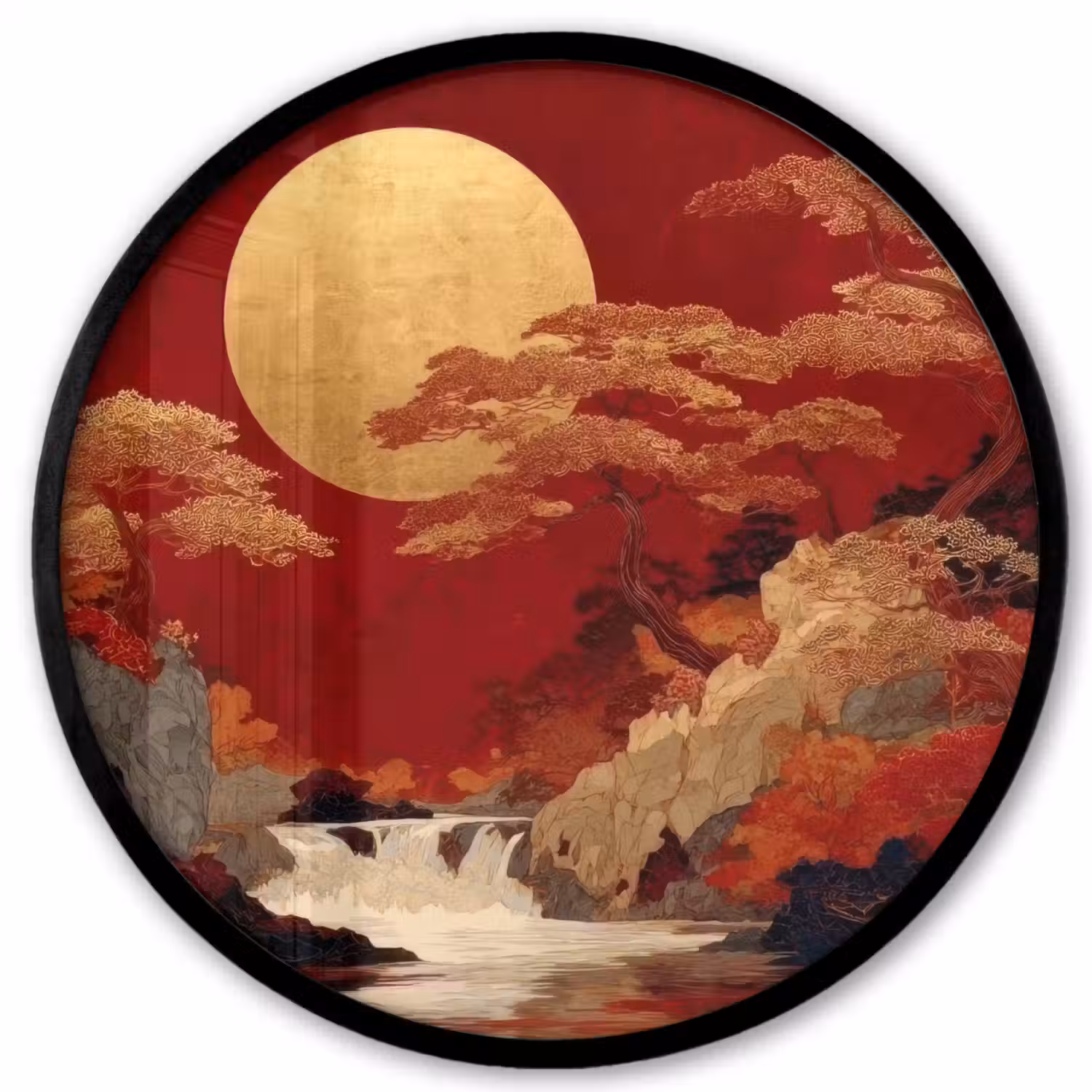 Volle maan - Landschap - Waterval Fotolijst rond zonder passe partout klein -3d